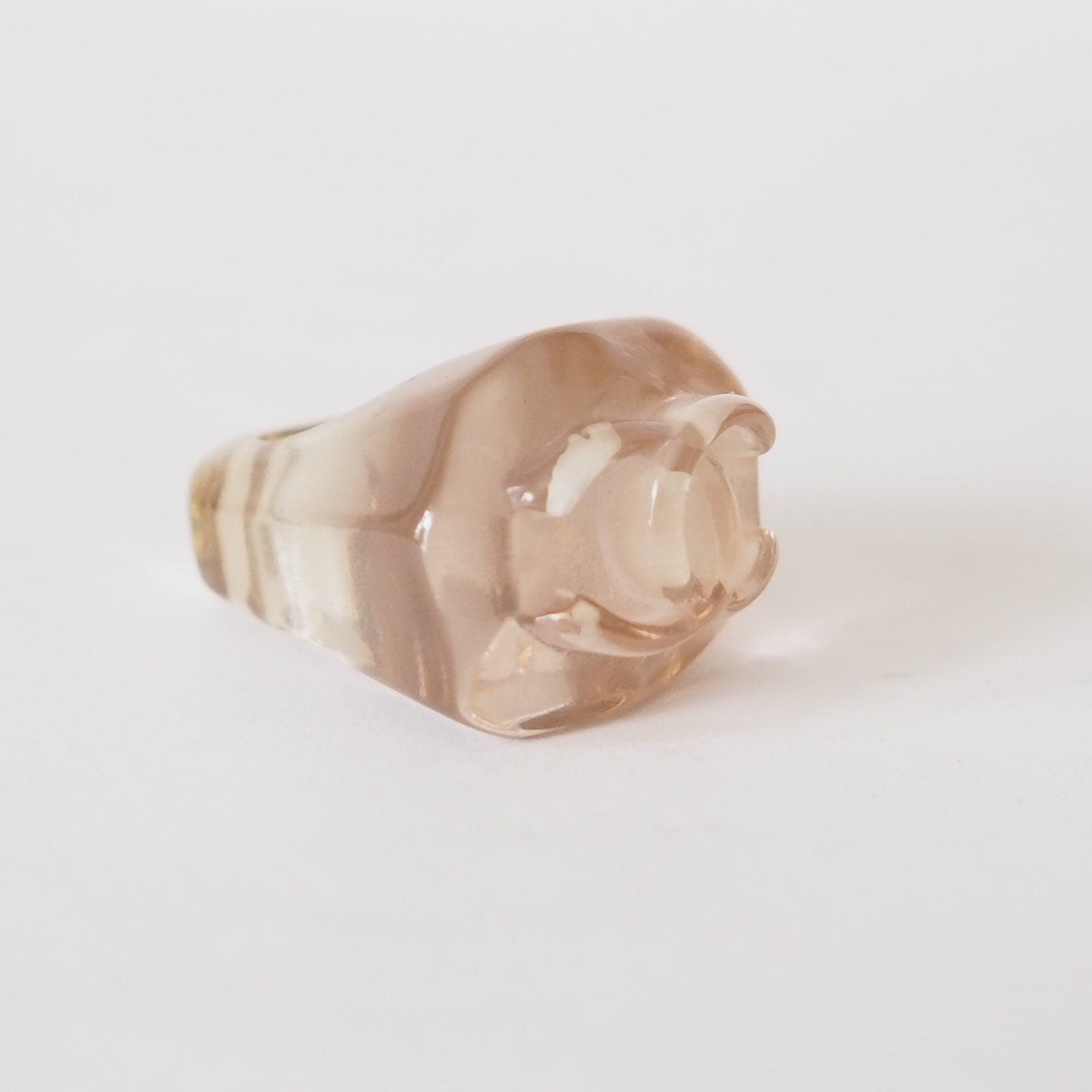 CHANEL COCO Ring Plastic Clear Pink Beige