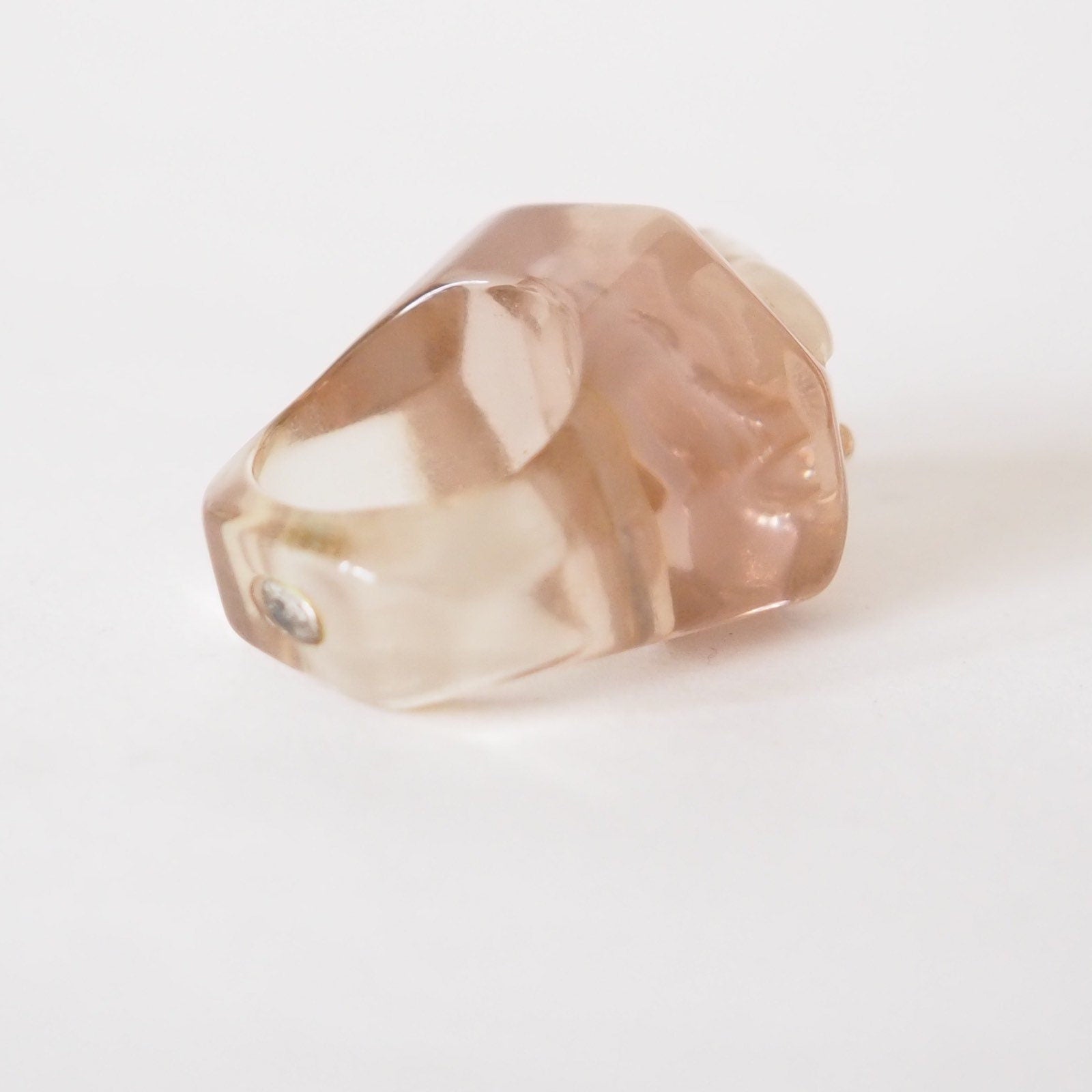 CHANEL COCO Ring Plastic Clear Pink Beige