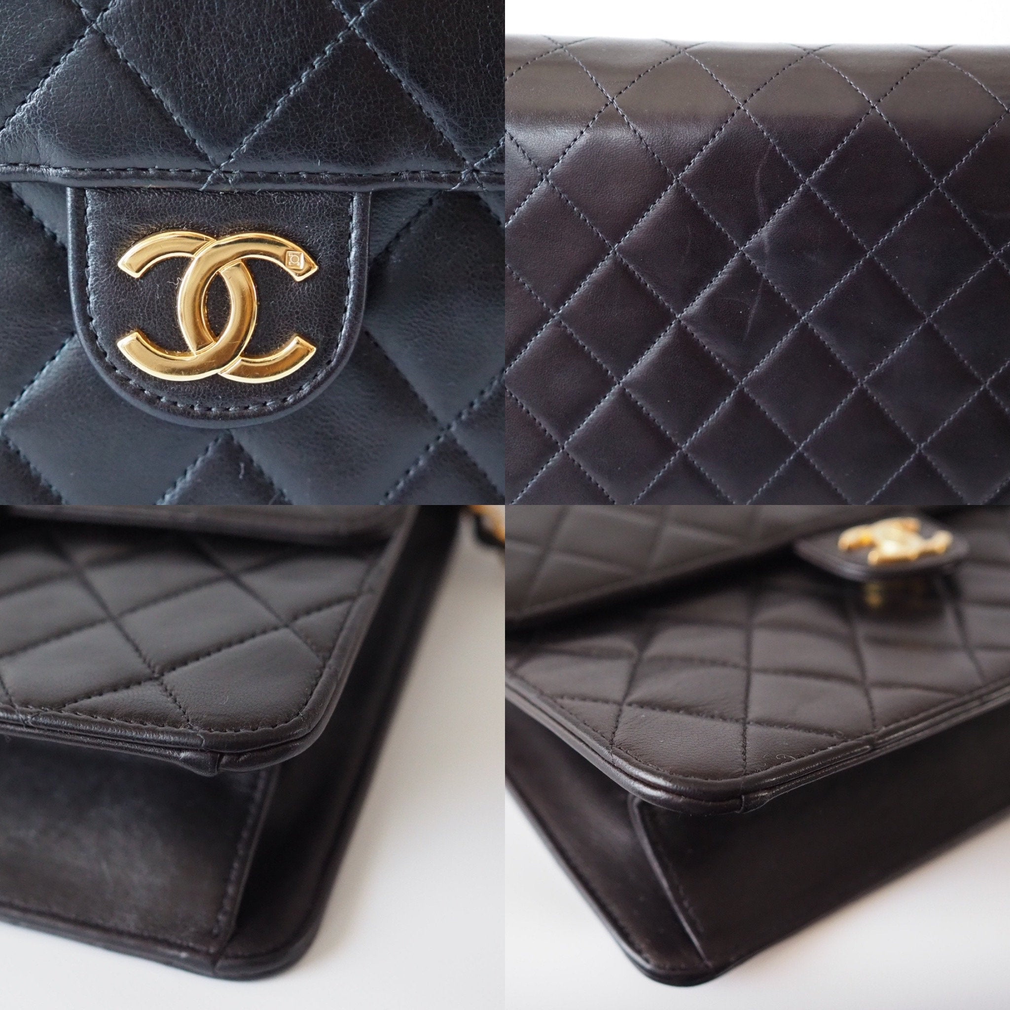 CHANEL Quilted CC Logo Lambskin Chain Shoulder Bag Black Vintage Auth