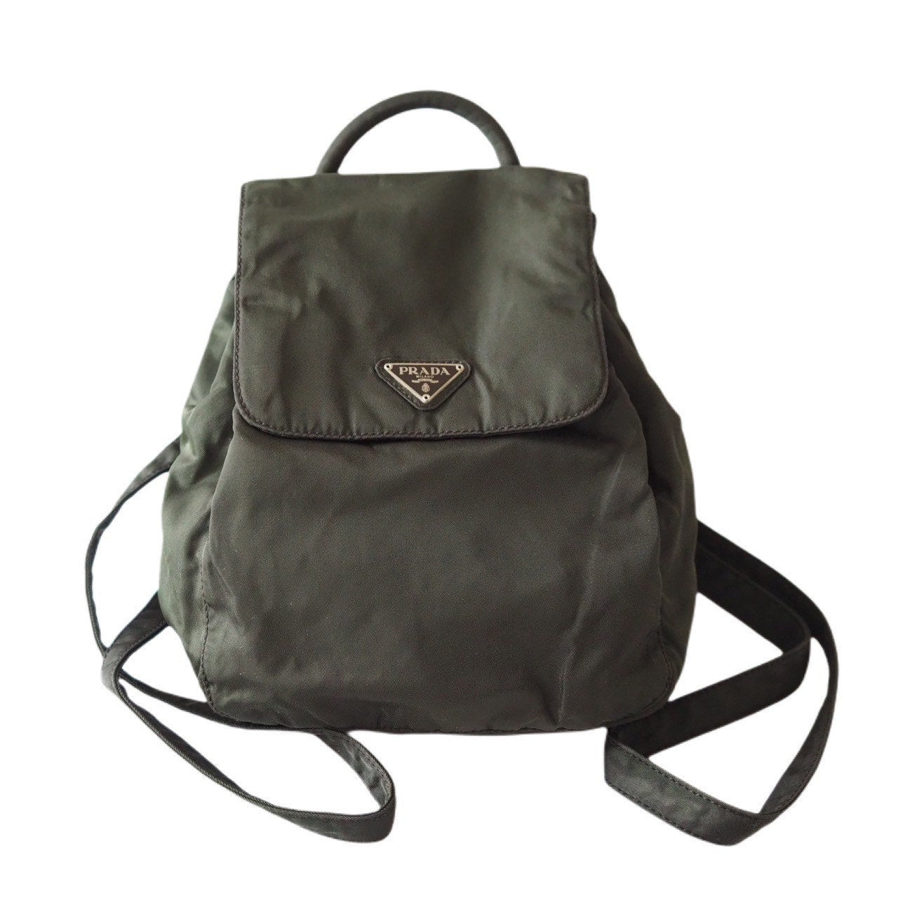 PRADA Nylon Mini Backpack Bag Green Logo Purse Authentic
