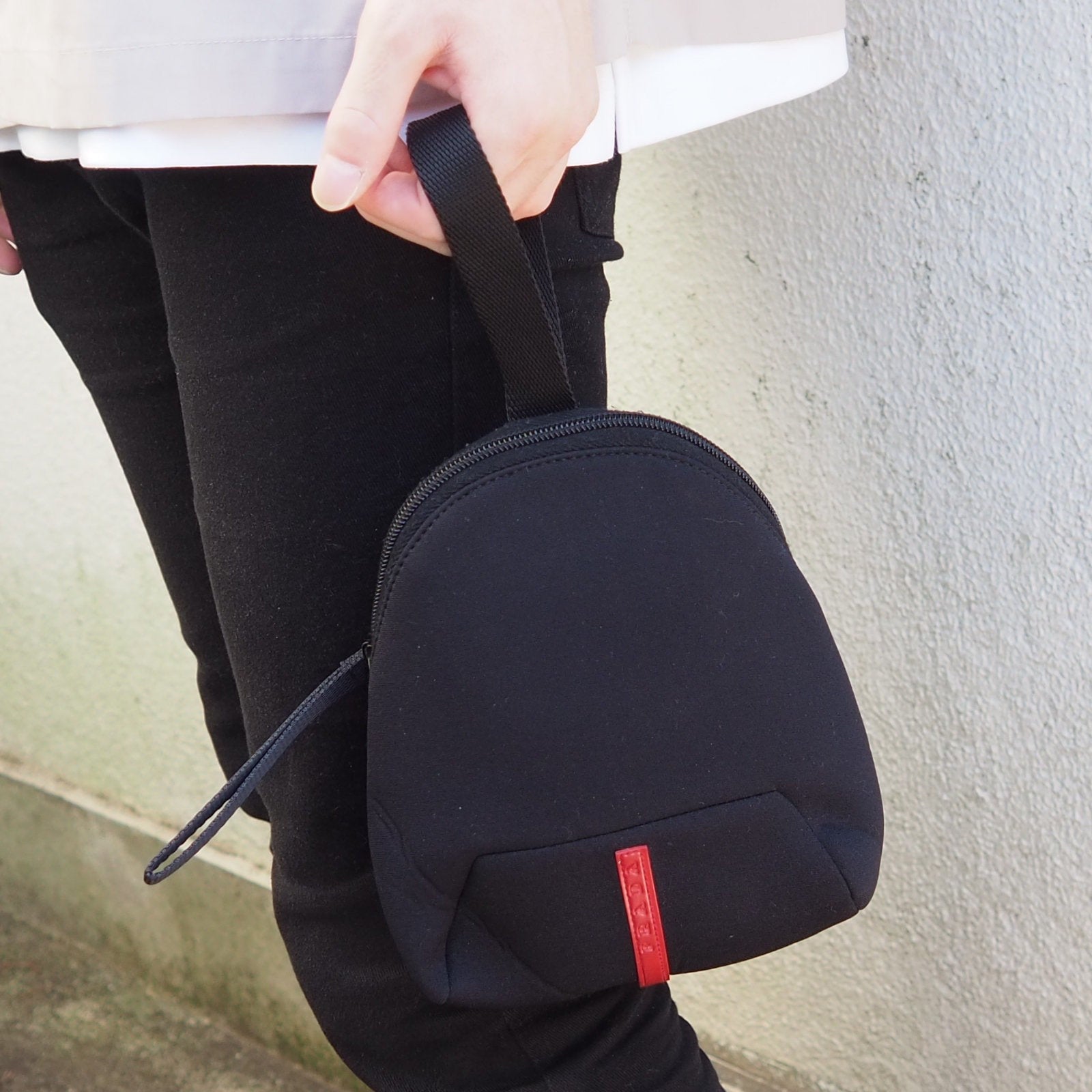 PRADA Nylon Leather Pouch Mini Hand Bag Sports Black Logo Purse Authentic