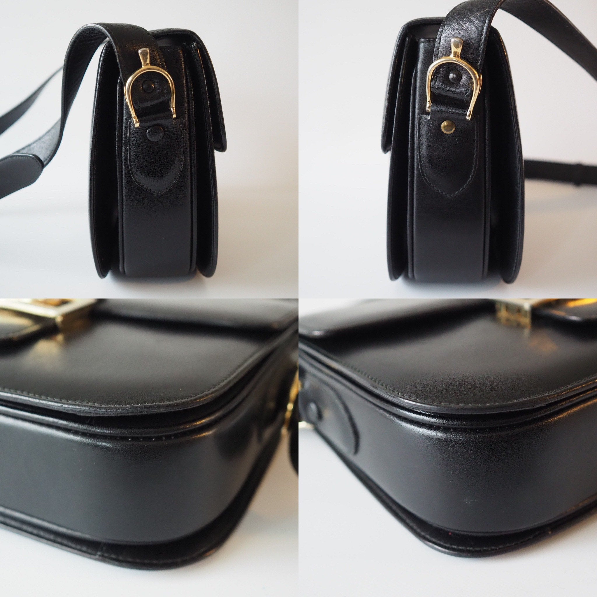 CELINE Sulky Metal parts  Shoulder bag Calf leather Black Authentic