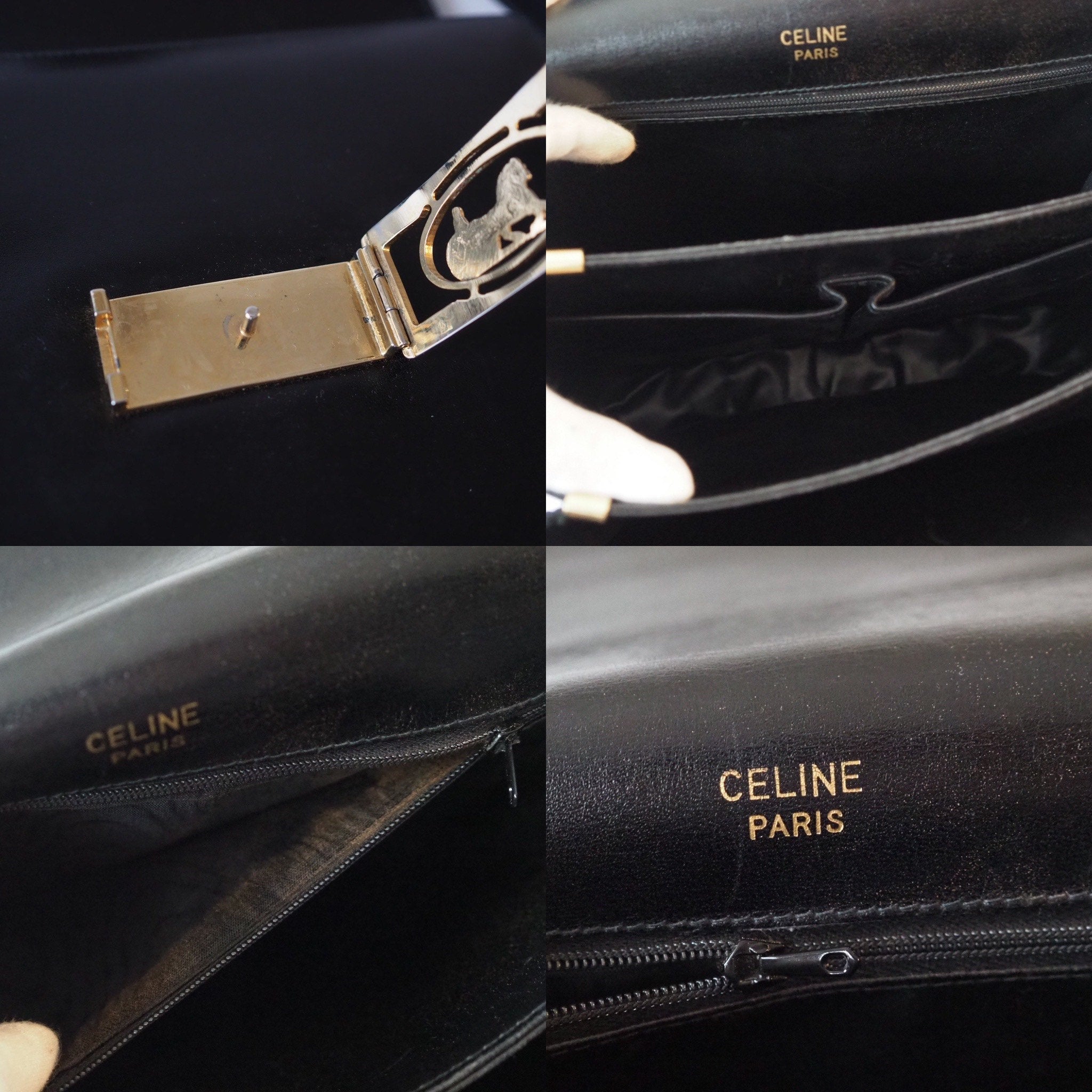 CELINE Sulky Metal parts  Shoulder bag Calf leather Black Authentic