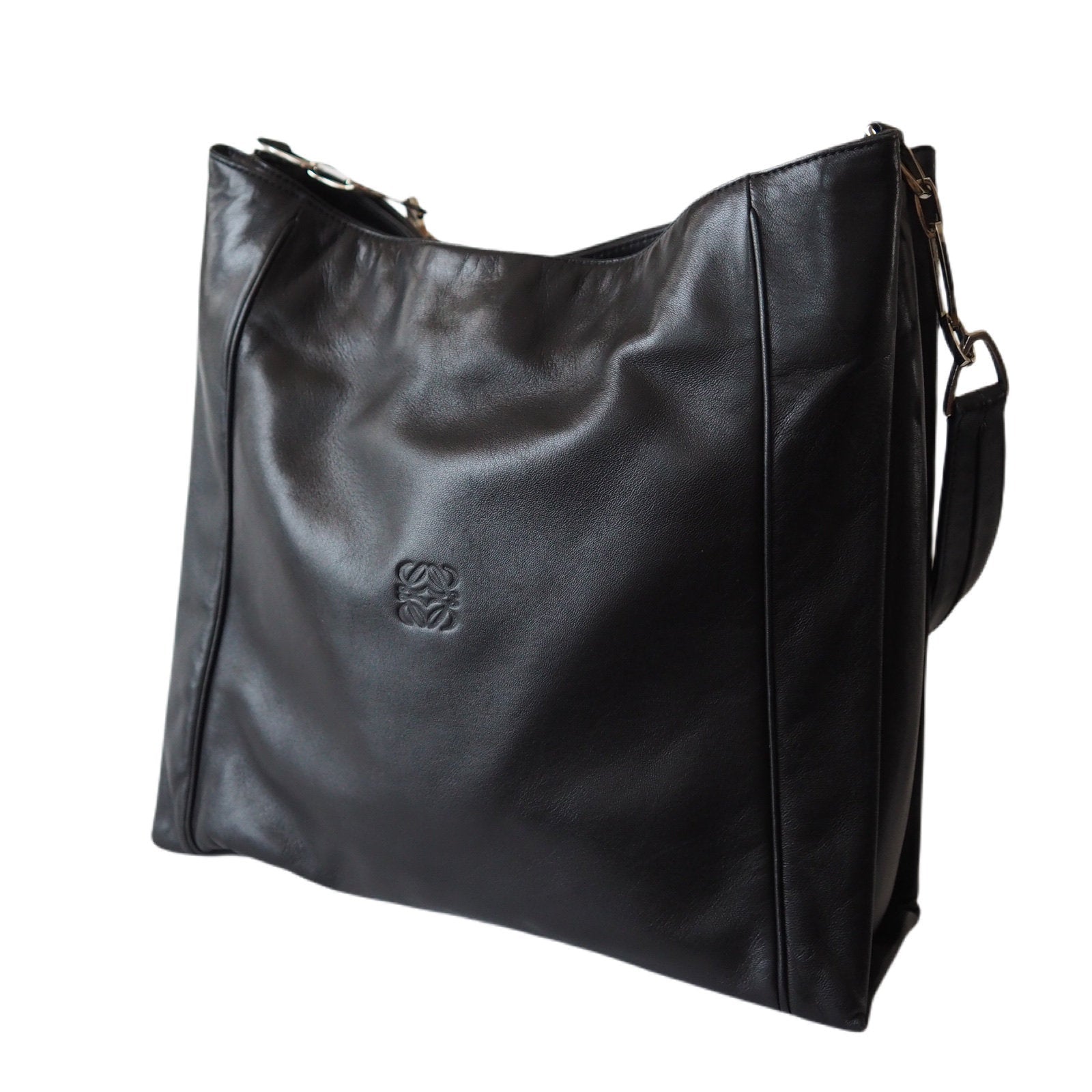 LOEWE Anagram Shoulder Tote bag Black Leather Vintage Authentic