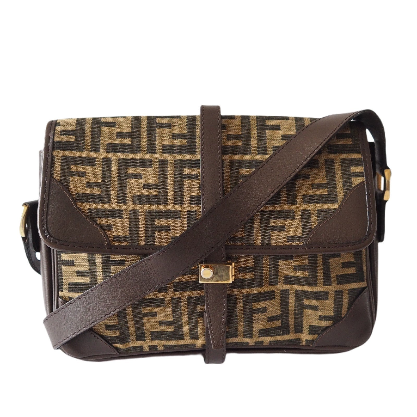 FENDI Zucca pattern Mamma Baguette Shoulder Bag Leather Authentic