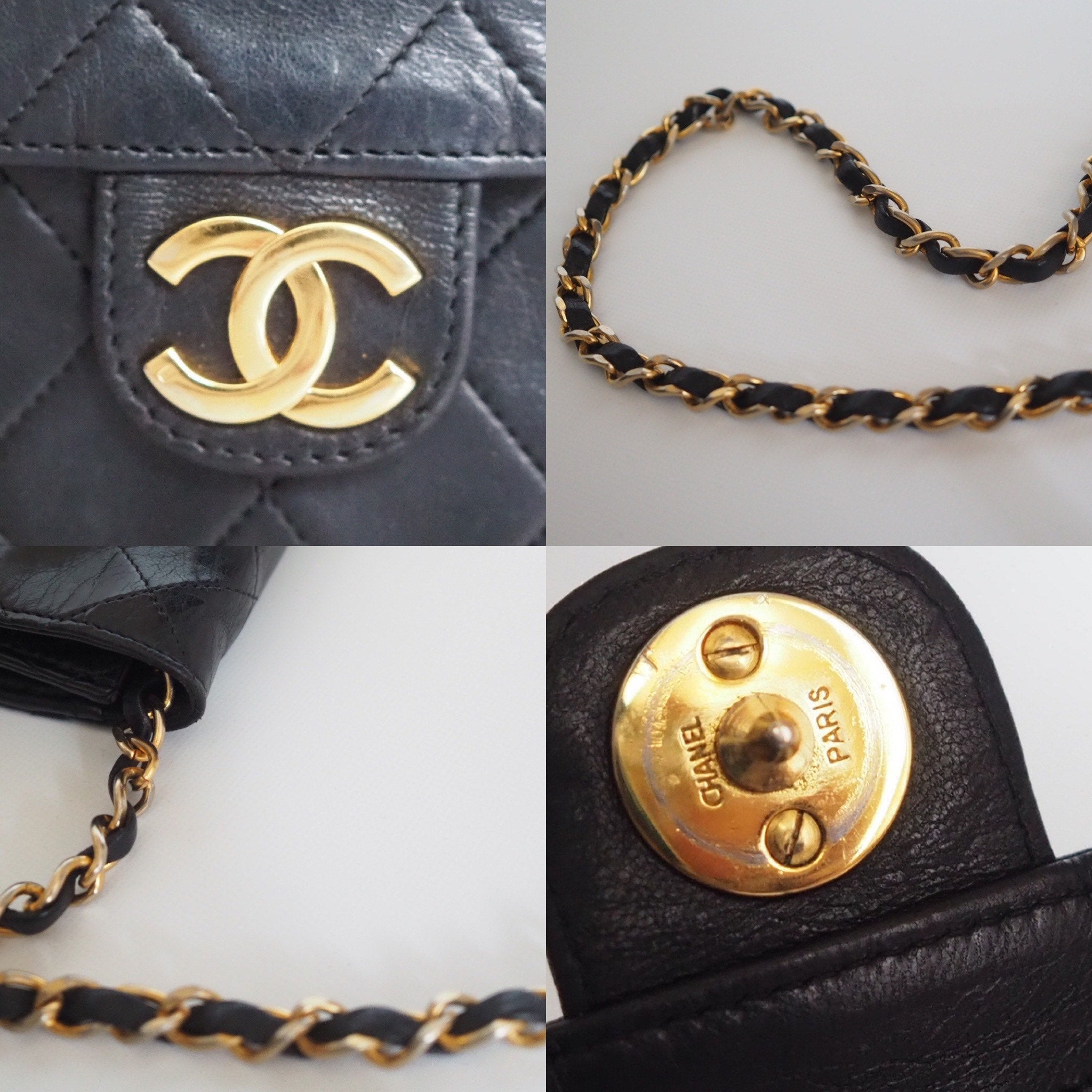 CHANEL Matelasse Quilted CC Logo  Chain Shoulder Bag Black vintage Authentic