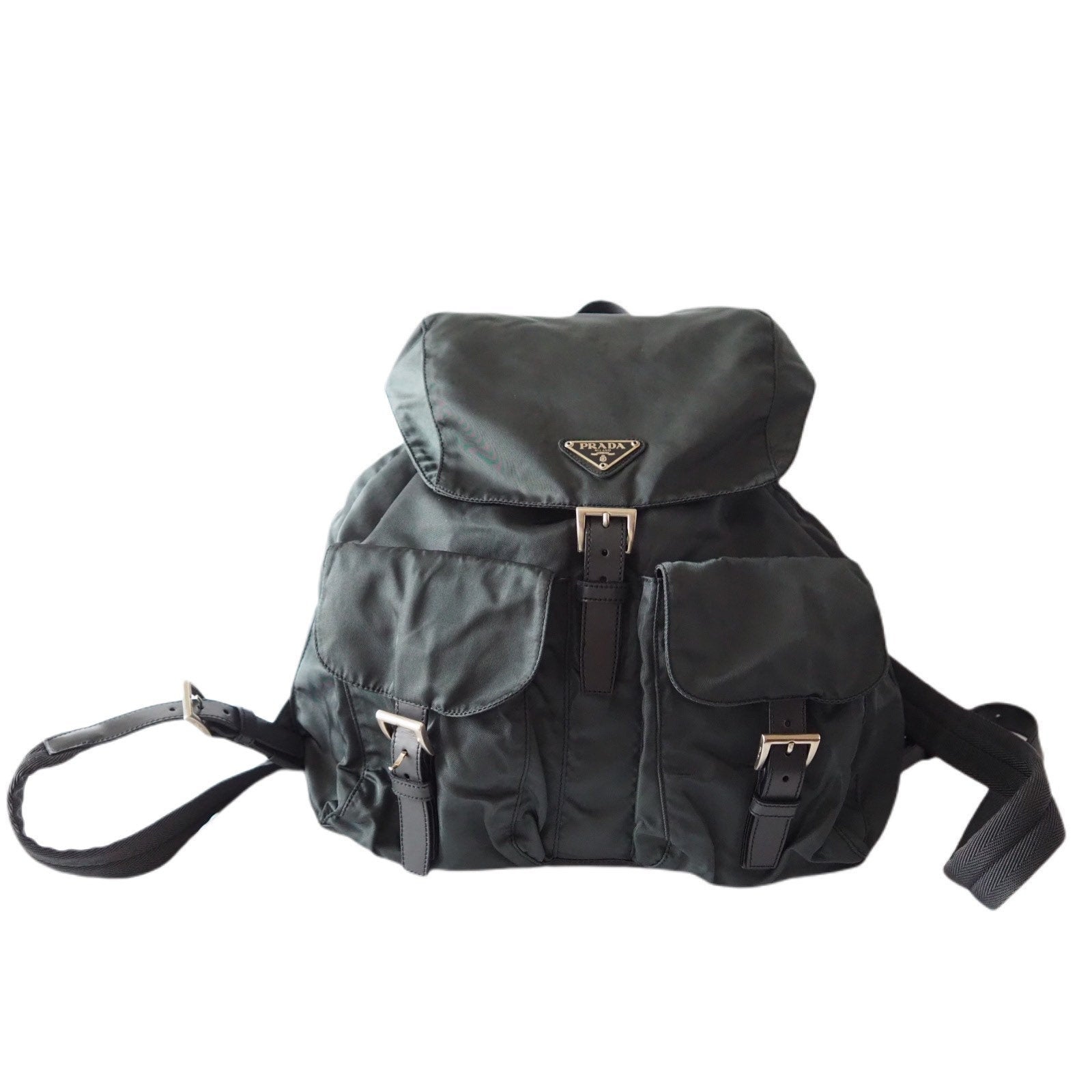 PRADA Nylon Backpack Bag Green Logo Purse Authentic Unisex