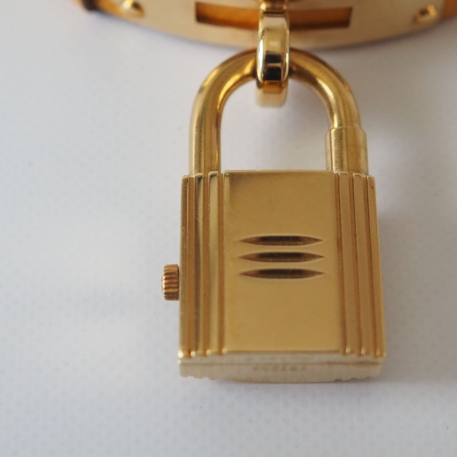 HERMES Kelly Watch Gold Plated Yellow Leather Quartz Ladies Watch Vintage