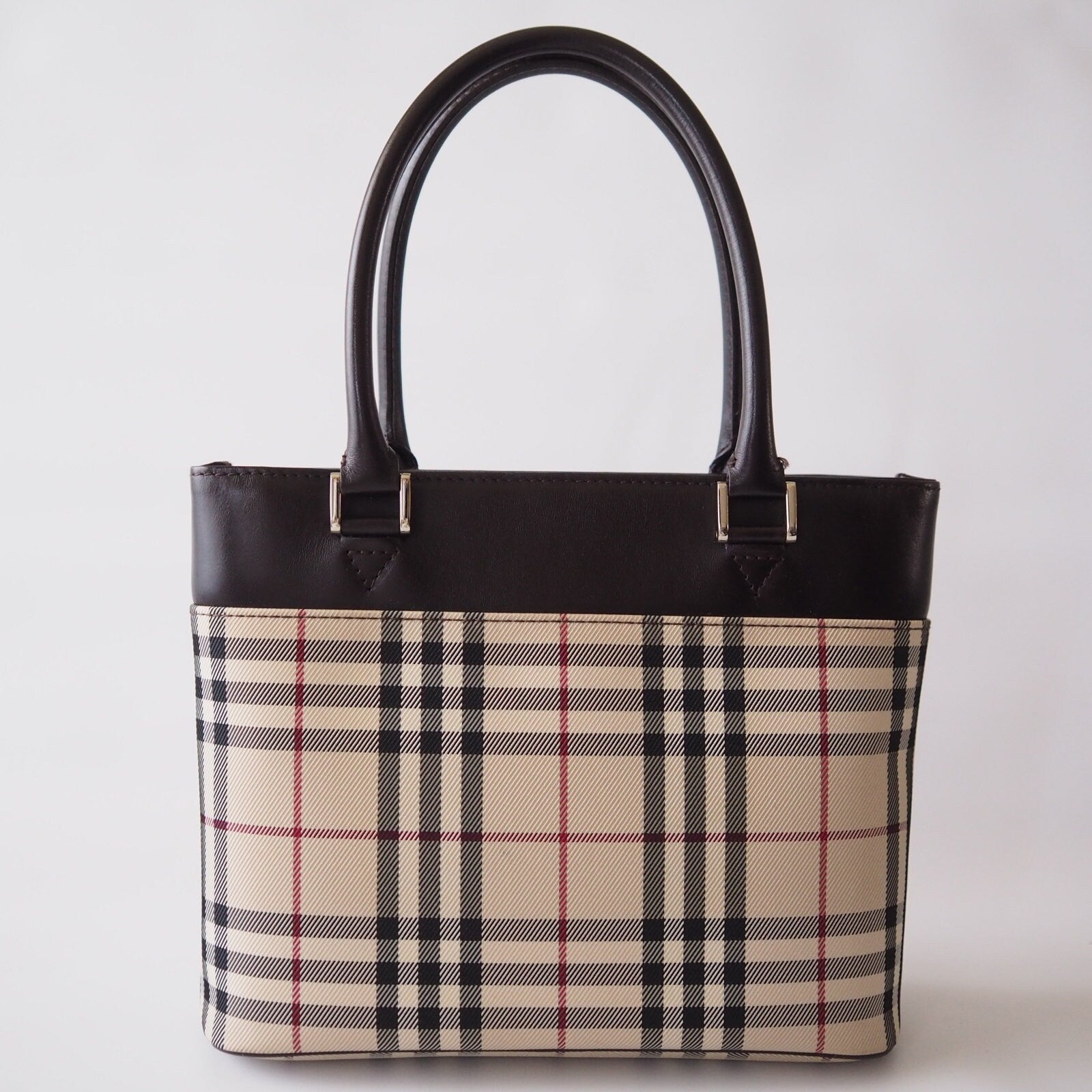 Burberry Check Hand Bag Mini Tote Authentic