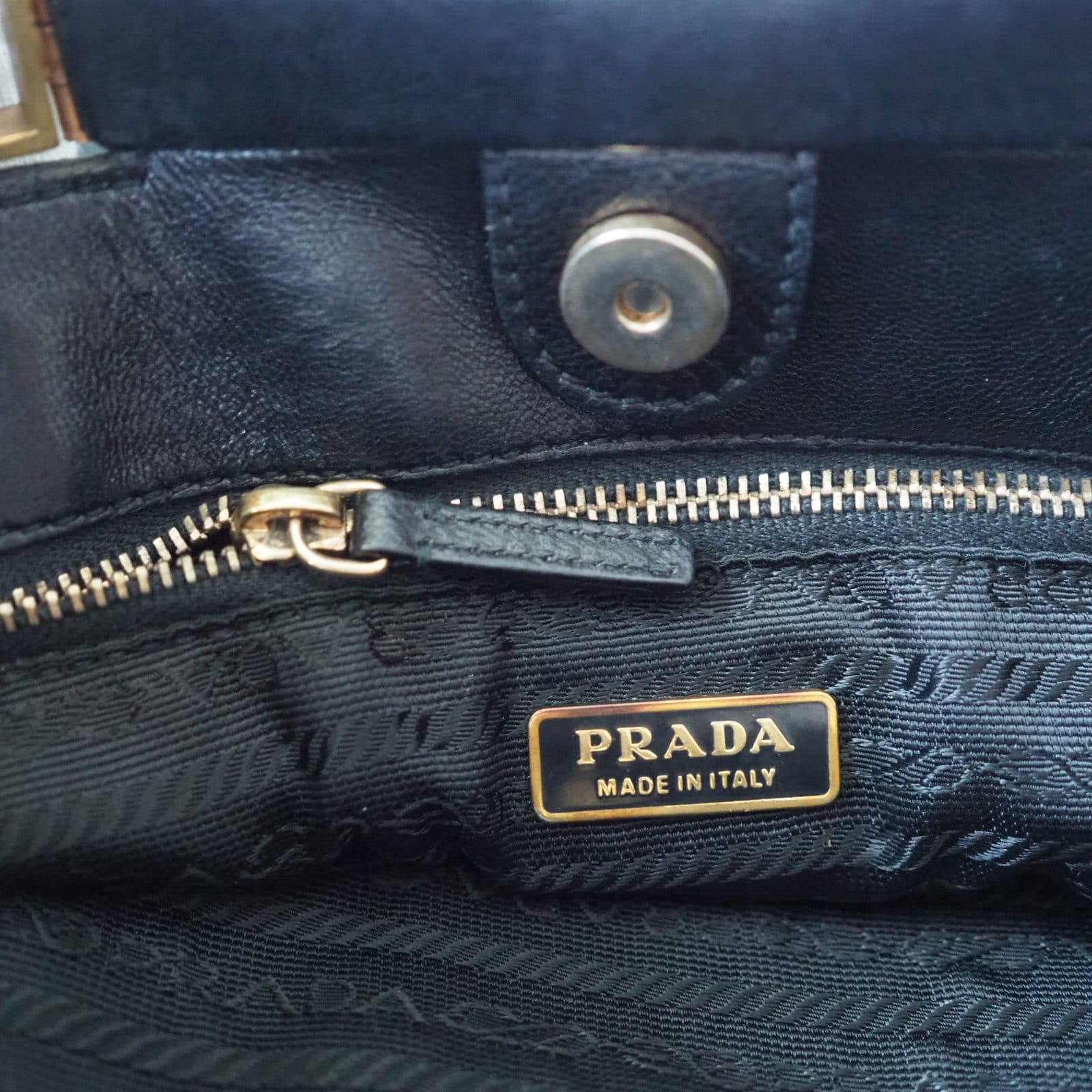 PRADA  Punching leather Tote Hand Bag Black  Authentic