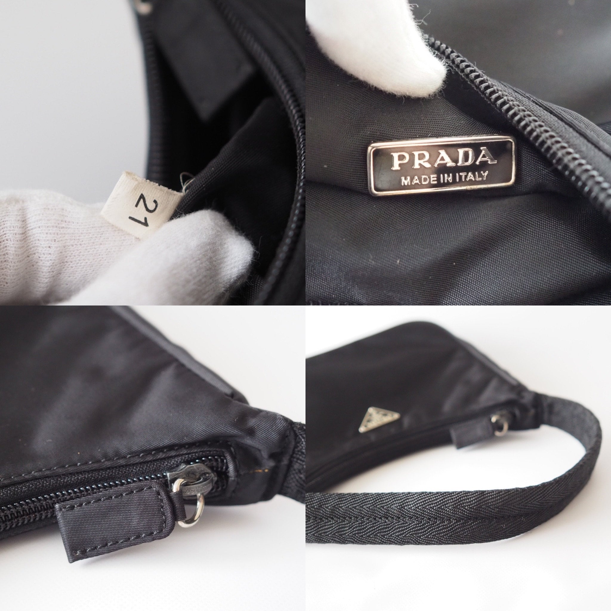 PRADA Nylon Hand Bag Black Logo Purse Authentic