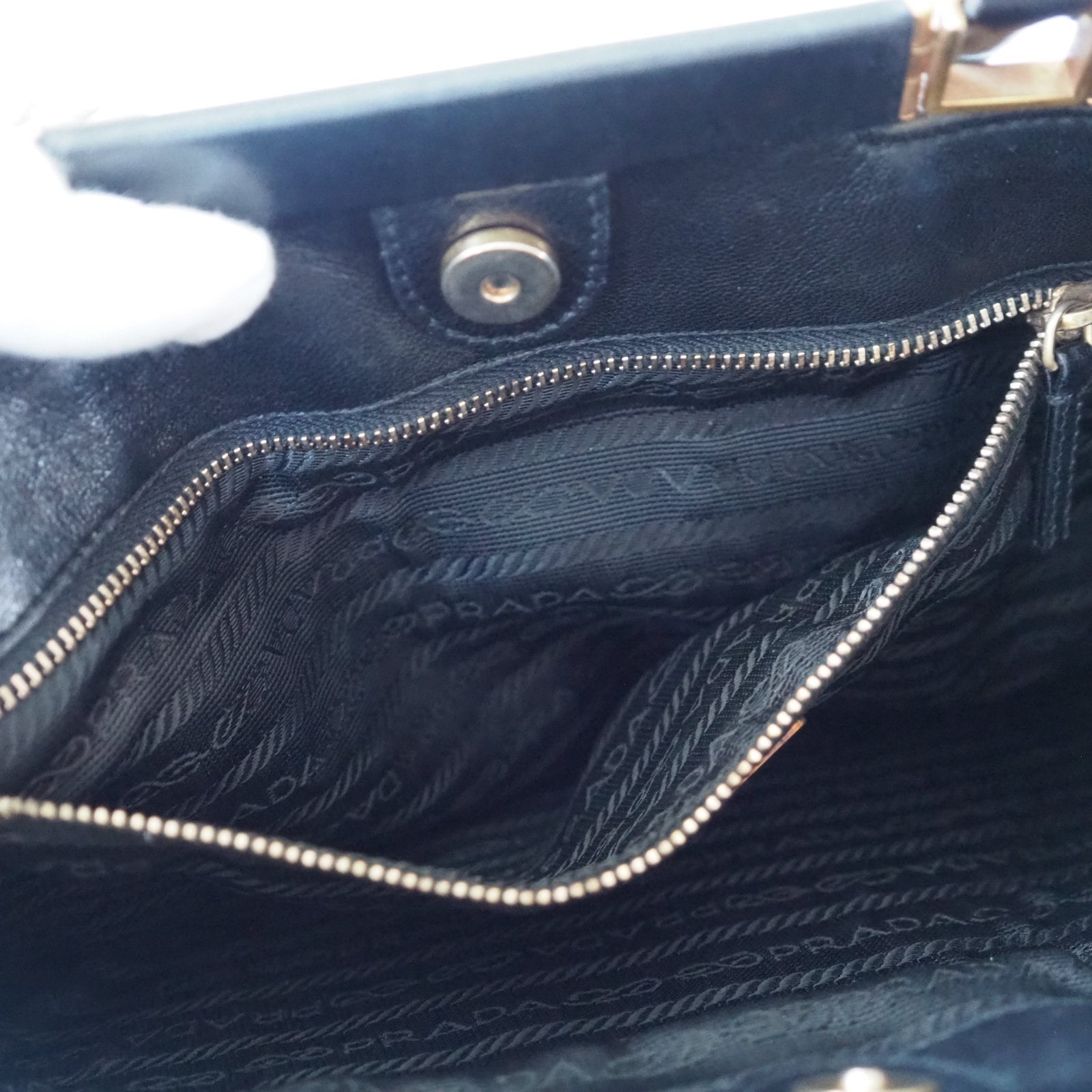 PRADA  Punching leather Tote Hand Bag Black  Authentic