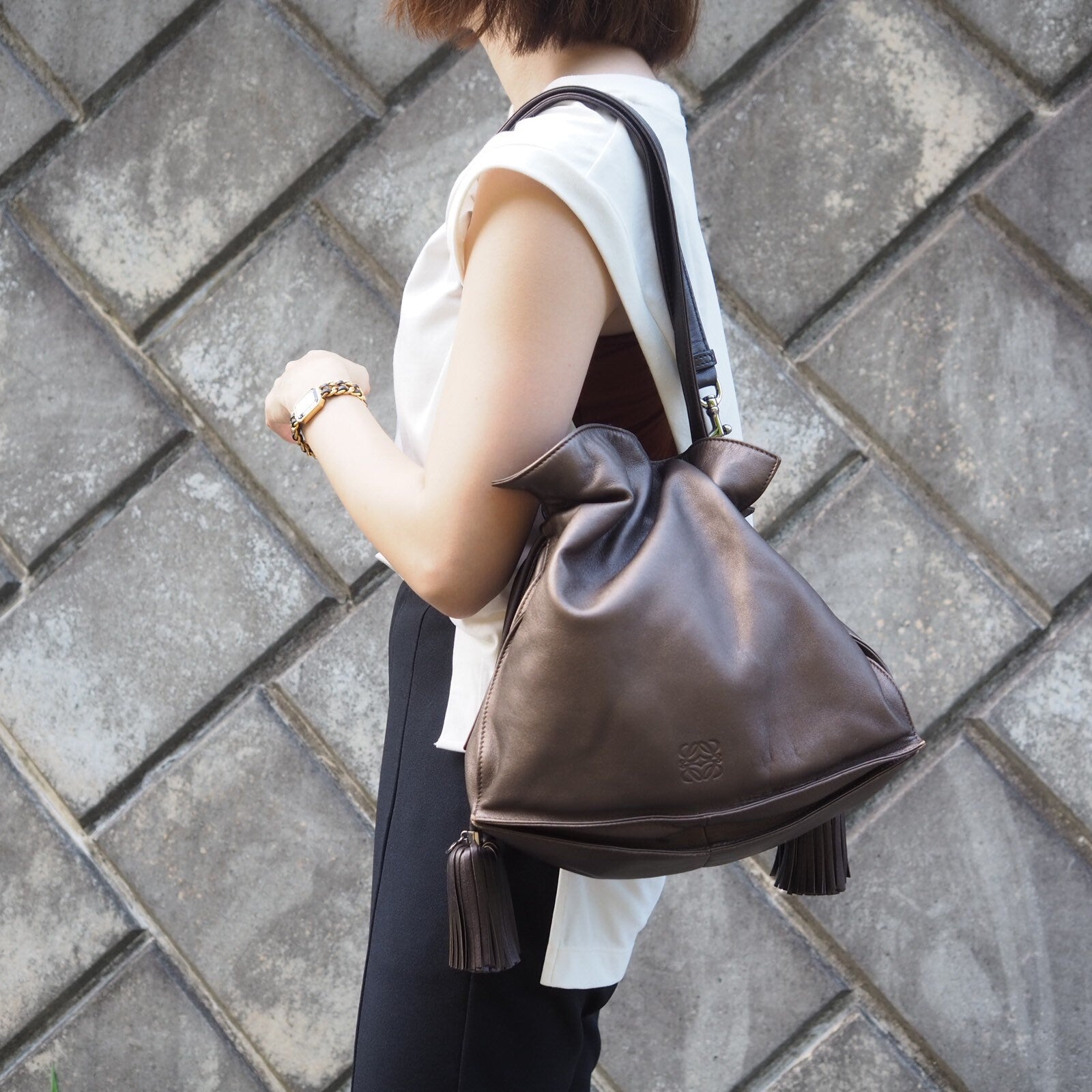 LOEWE flamenco 2way hand Shoulder Bag brown Authentic