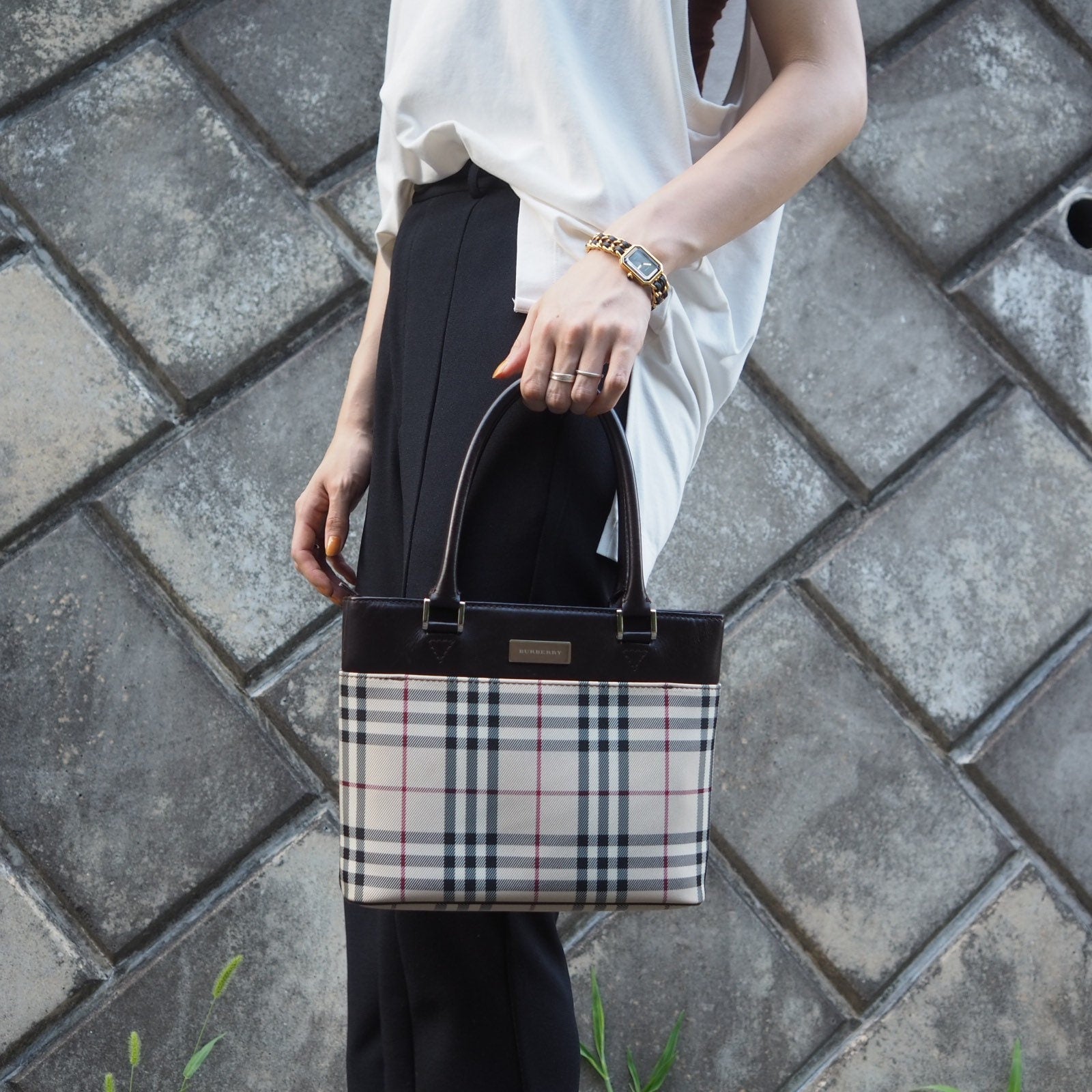 Burberry Check Hand Bag Mini Tote Authentic