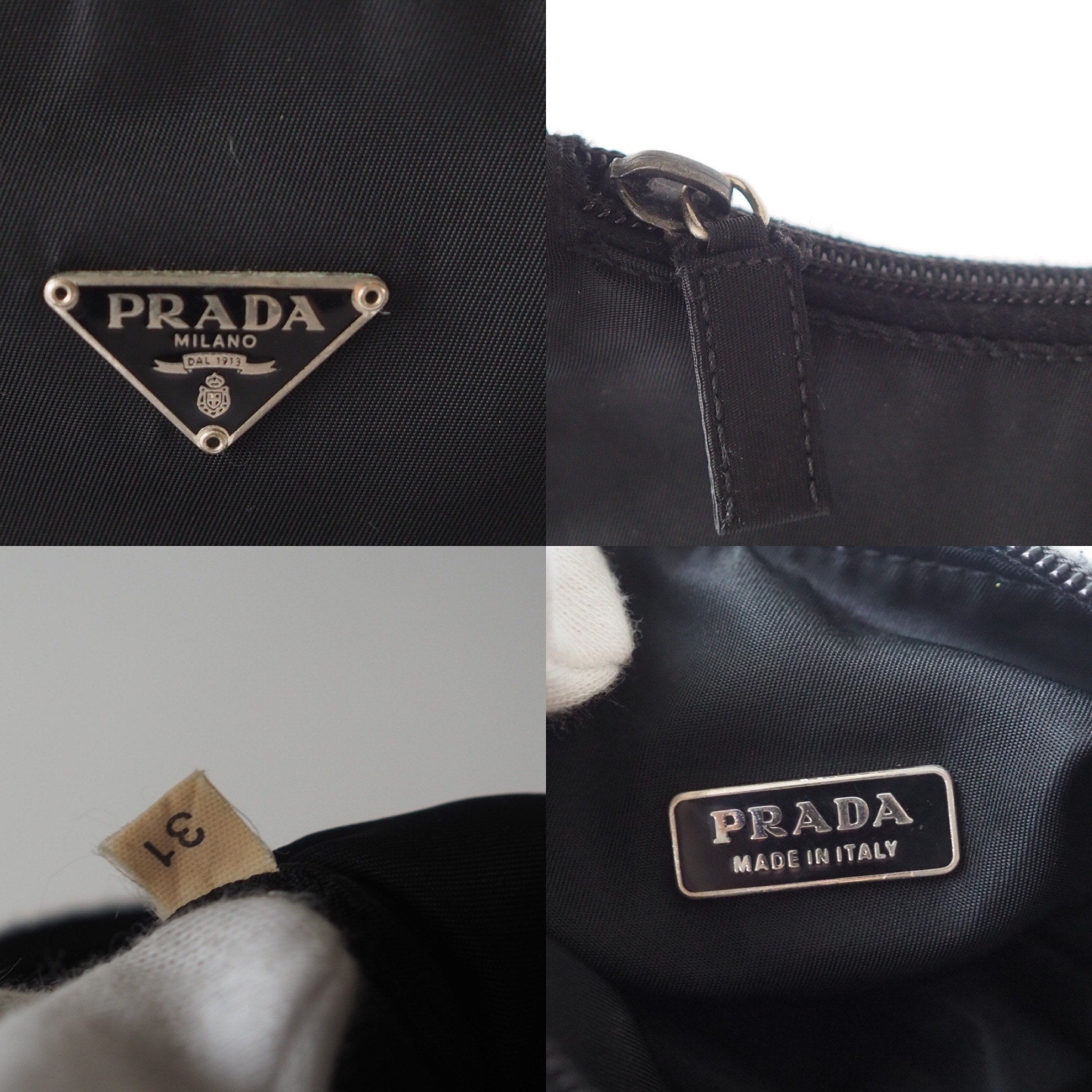 PRADA Nylon Hand Bag Black Logo Purse Authentic