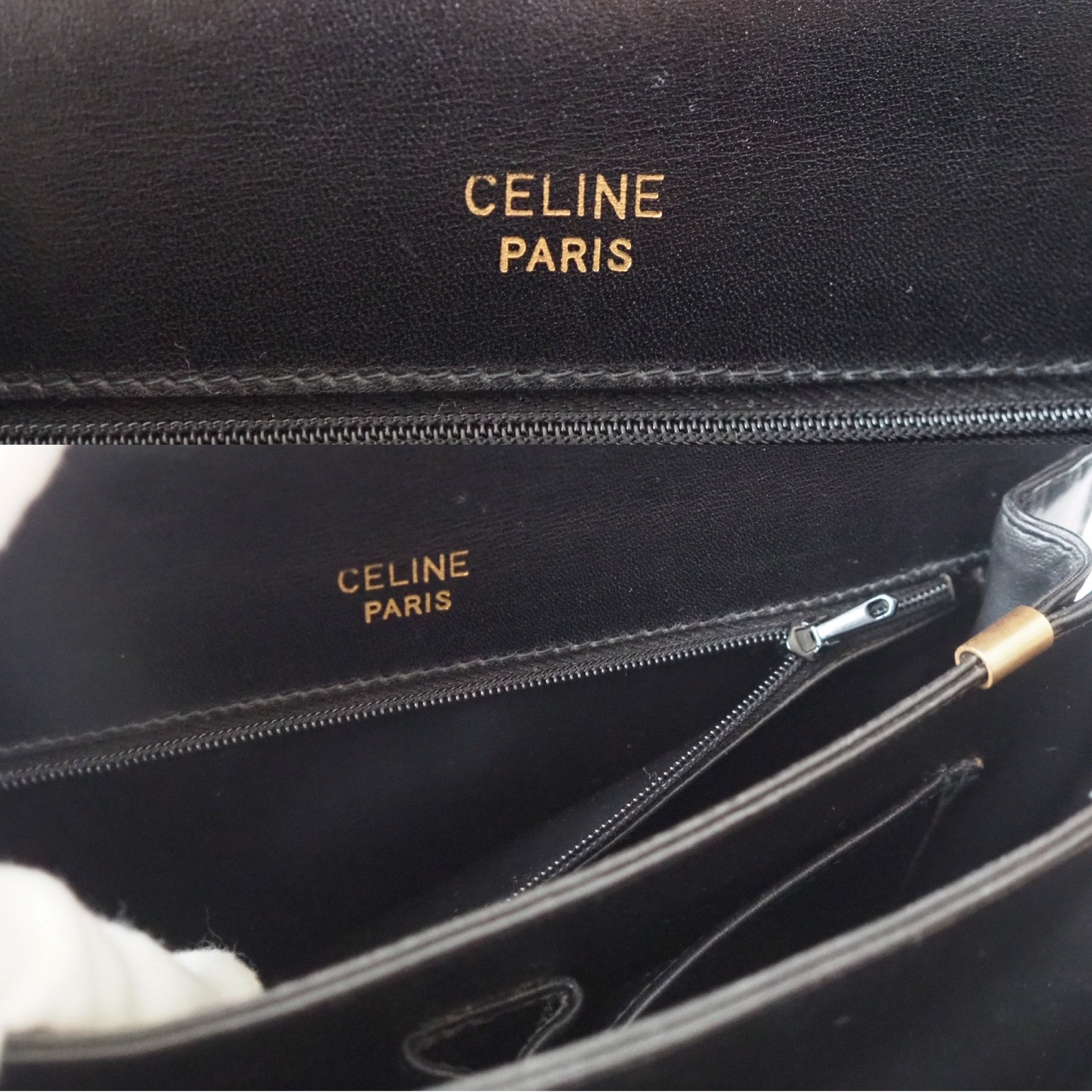 CELINE Sulky Metal parts Flap Shoulder bag Black Authentic