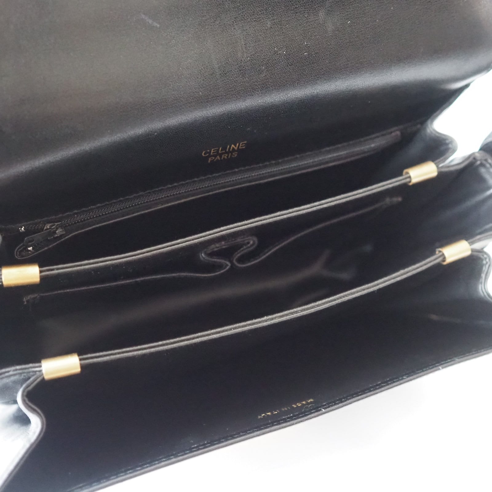 CELINE Sulky Metal parts Flap Shoulder bag Black Authentic