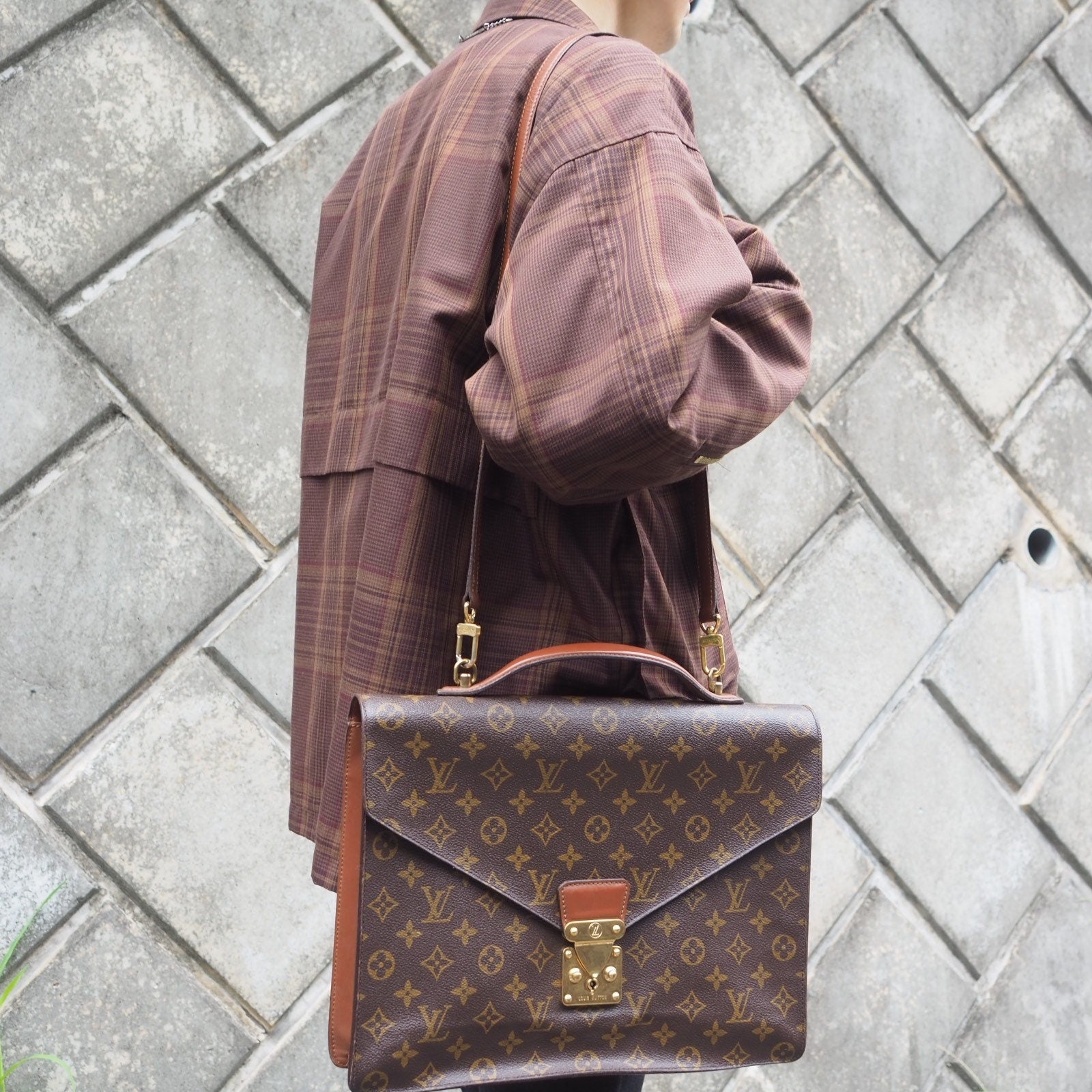 LOUIS VUITTON Monogram Porte Documents Bandouliere 2way Hand Shoulder Bag Business briefcase M53338 Authentic