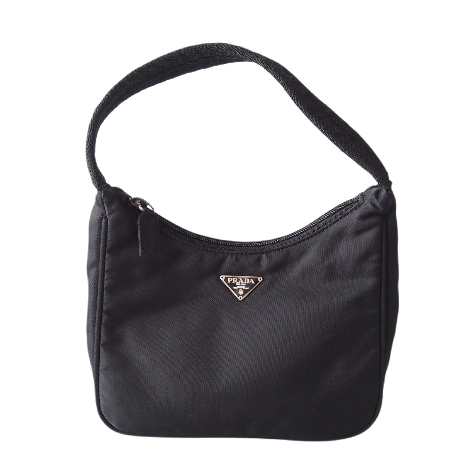 PRADA Nylon Hand Bag Black Logo Purse Authentic