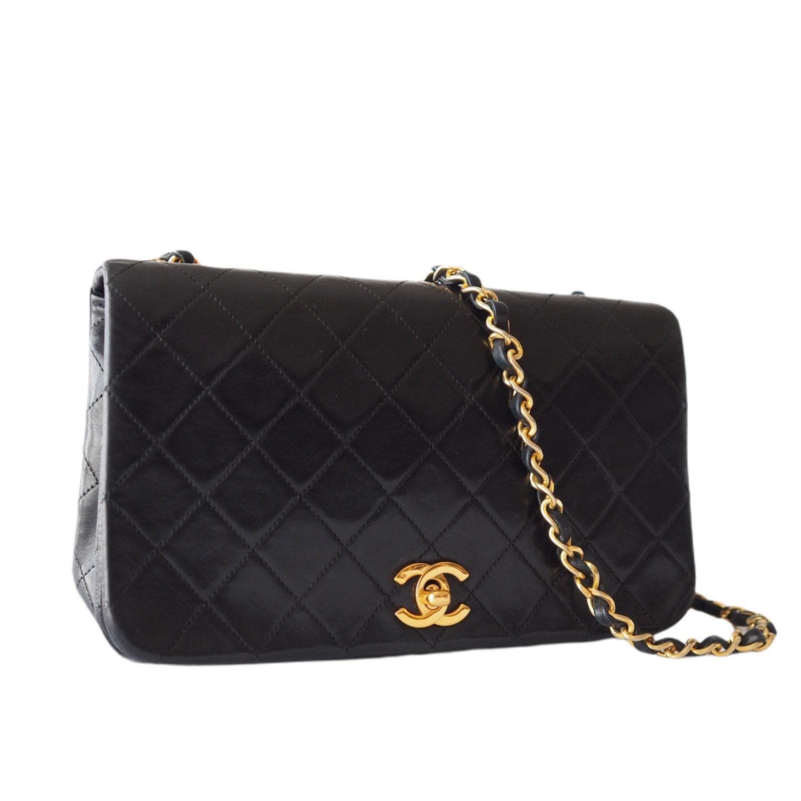 CHANEL Matelasse Quilted CC Single Chain Mini Shoulder Bag Black Leather Authentic