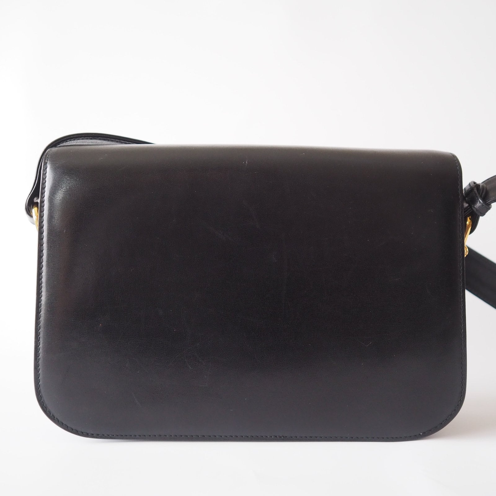 CELINE Sulky Metal parts Flap Shoulder bag Black Authentic