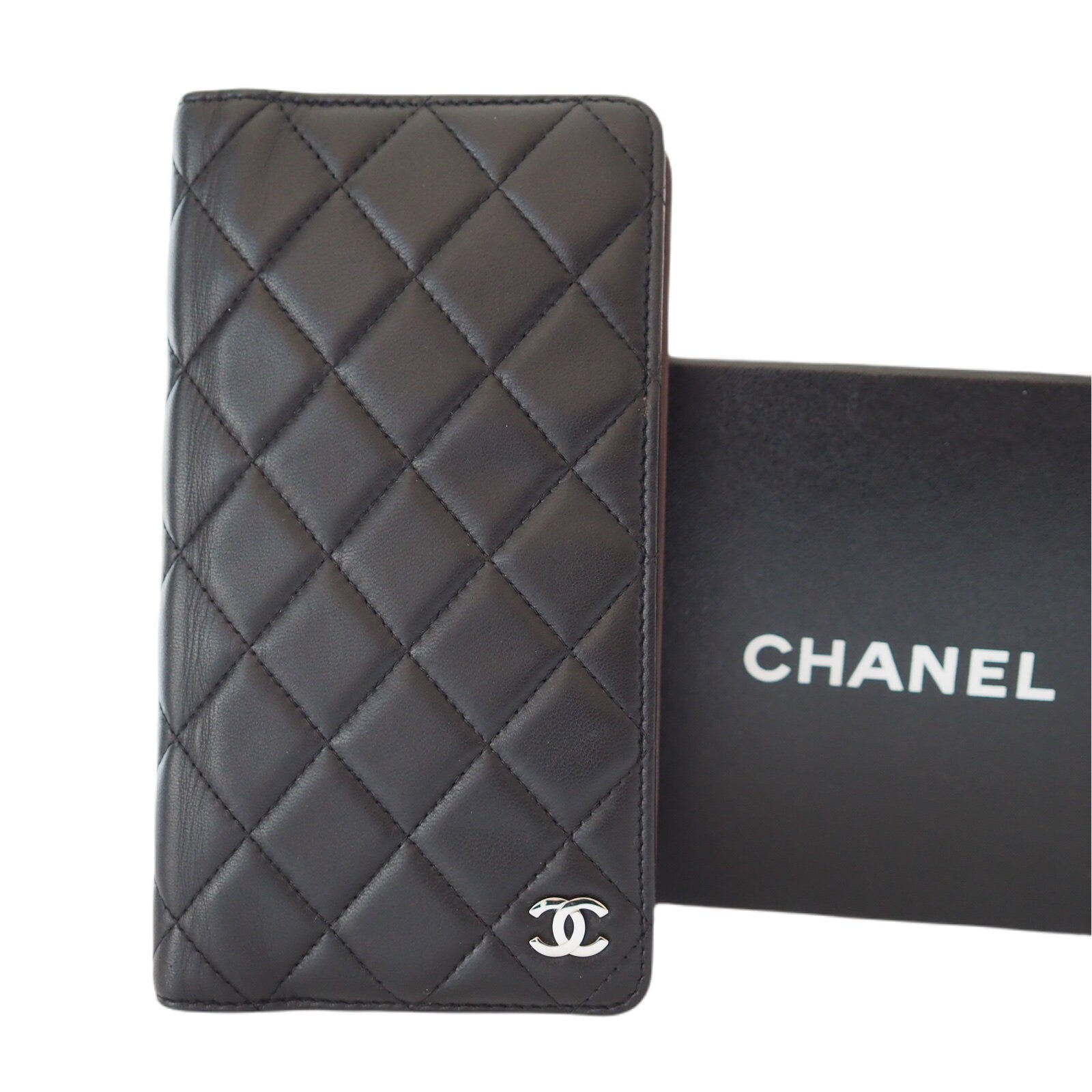 CHANEL Matelasse CC Logo Leather Agenda Cover Diary Black Vintage Box