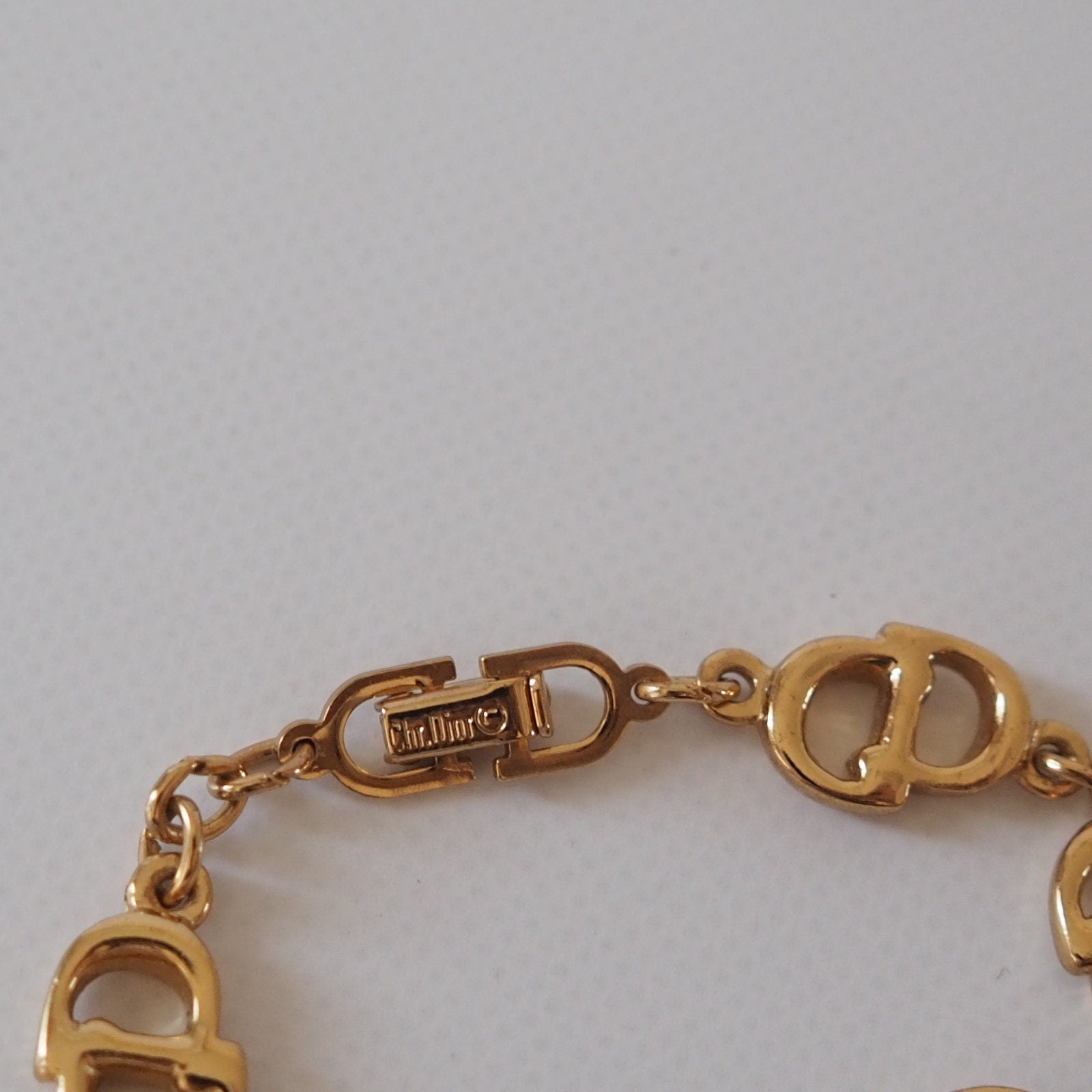 Christian Dior Bracelet Chain CD Logo Vintage Metallic Gold Color Authentic