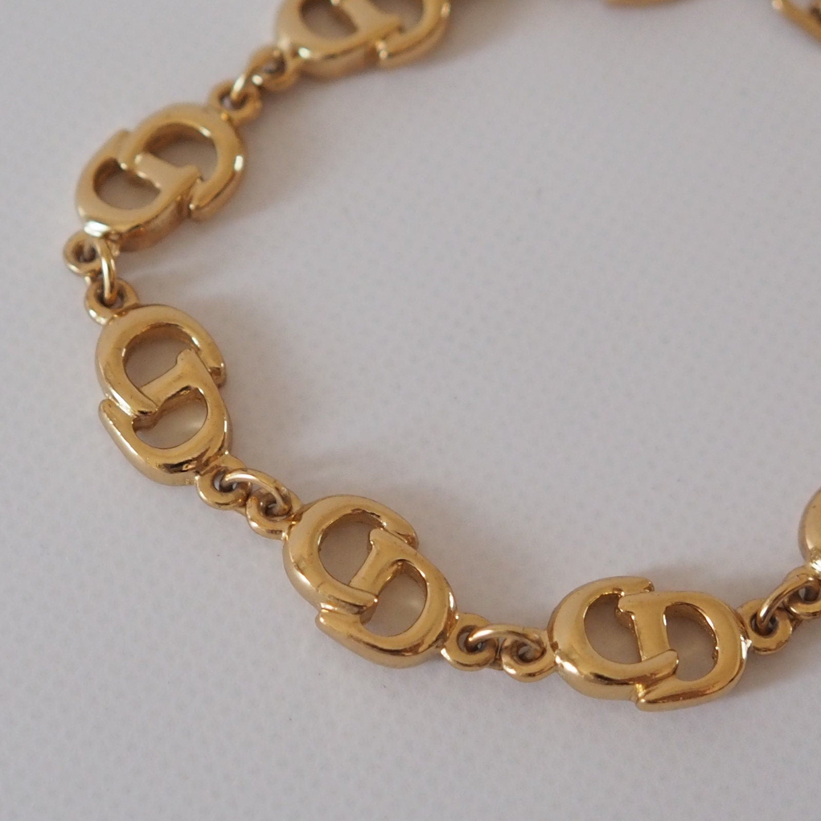 Christian Dior Bracelet Chain CD Logo Vintage Metallic Gold Color Authentic