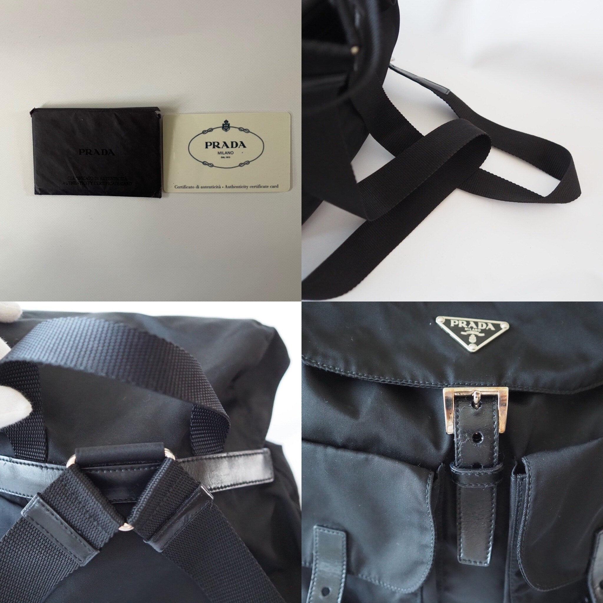 PRADA Nylon Backpack Bag Black Logo Purse Authentic