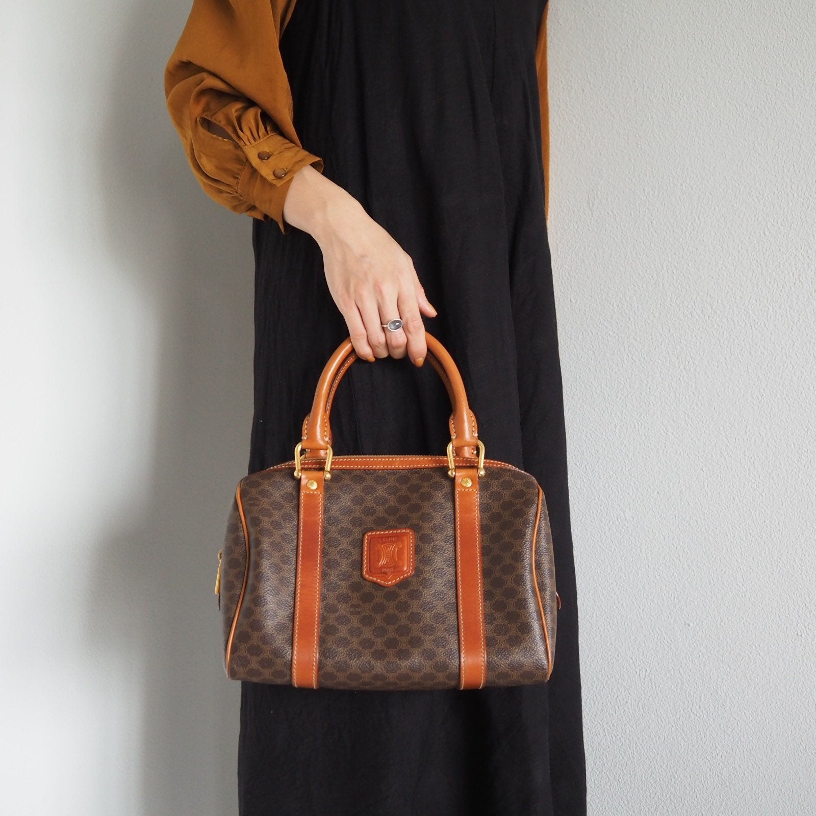 CELINE Macadam Hand Mini Boston Bag Brown Vintage Authentic