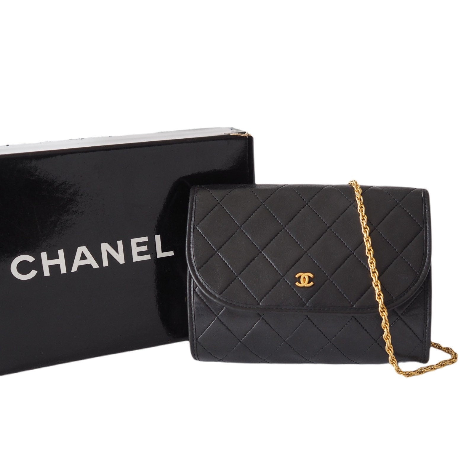 CHANEL Mini Matelasse Quilted CC Chain Shoulder Bag Black Authentic