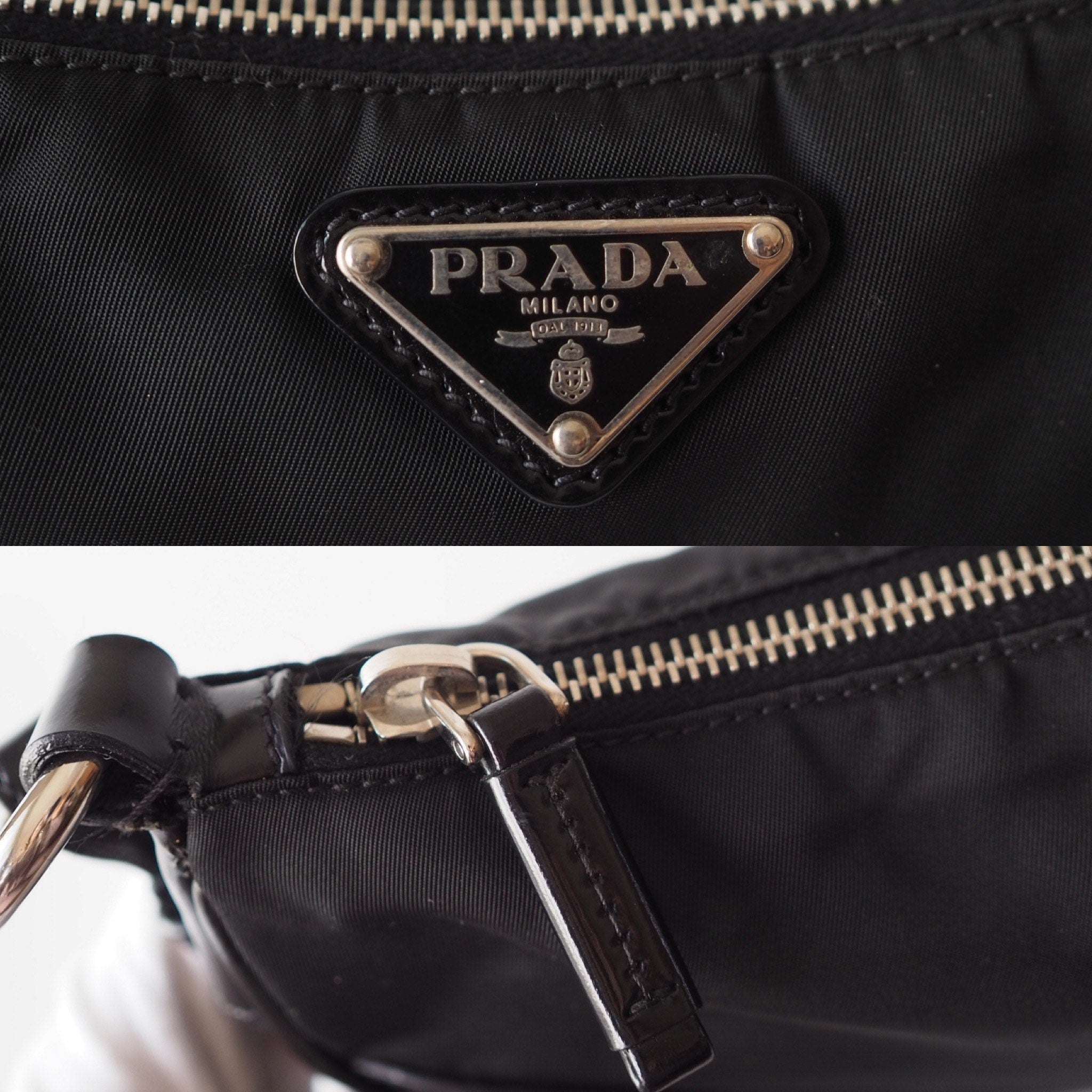 PRADA Nylon Patent Leather Shoulder Bag Accessory Pouch Black Logo Authentic