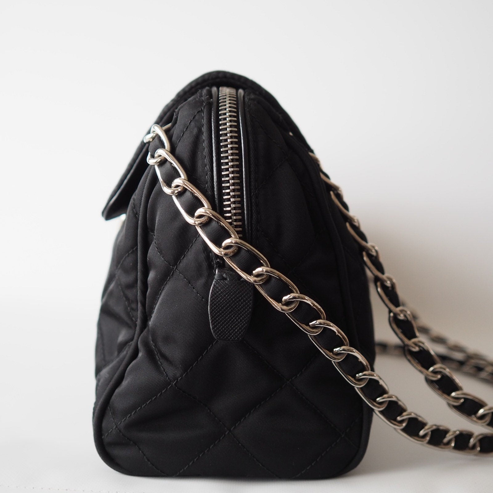 PRADA Nylon Quilting Chain Shoulder Bag Black Purse Authentic