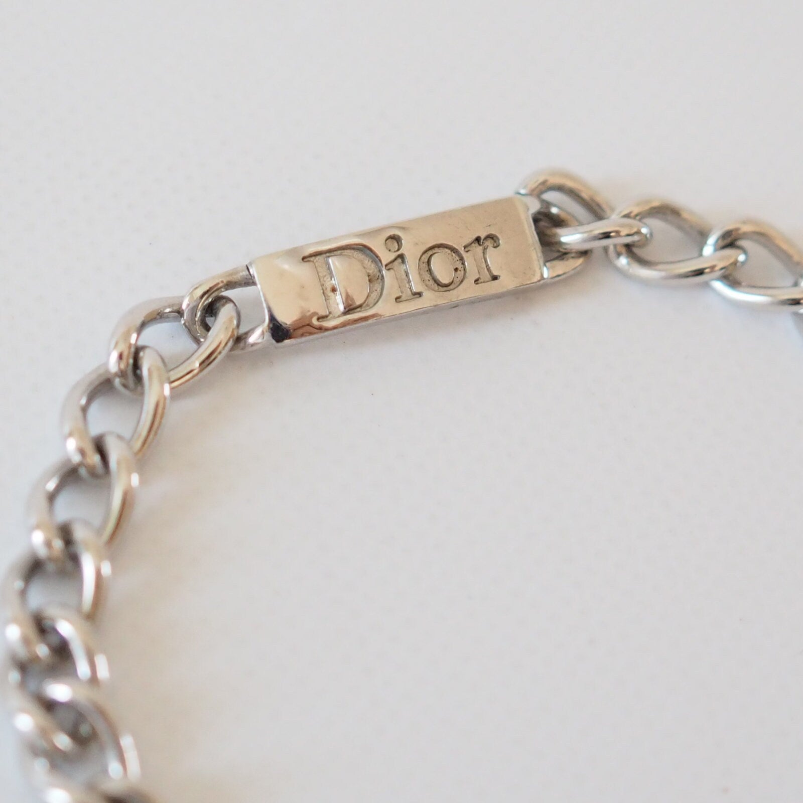 Christian Dior Bracelet Chain Logo Vintage Metallic Silver Color Authentic