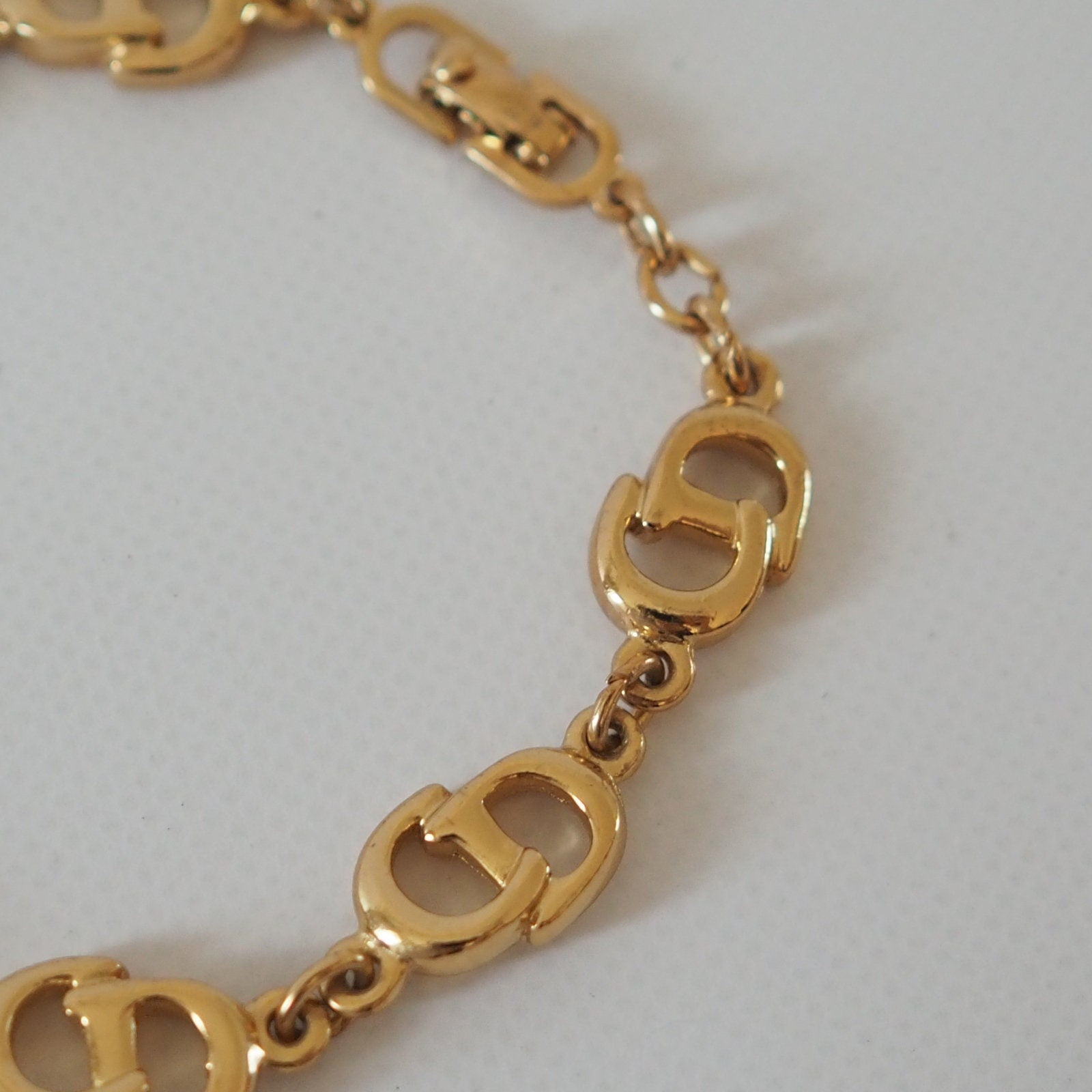 Christian Dior Bracelet Chain CD Logo Vintage Metallic Gold Color Authentic