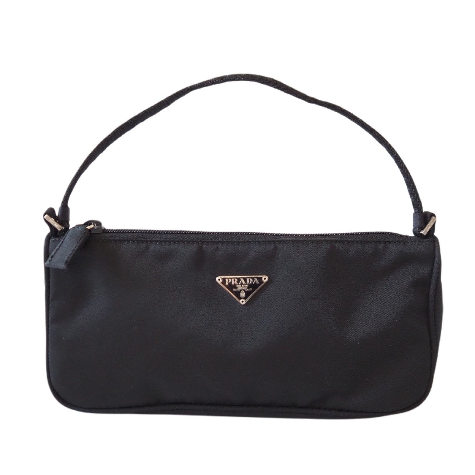 PRADA Nylon Hand Bag Accessory Pouch Black Logo Purse Authentic