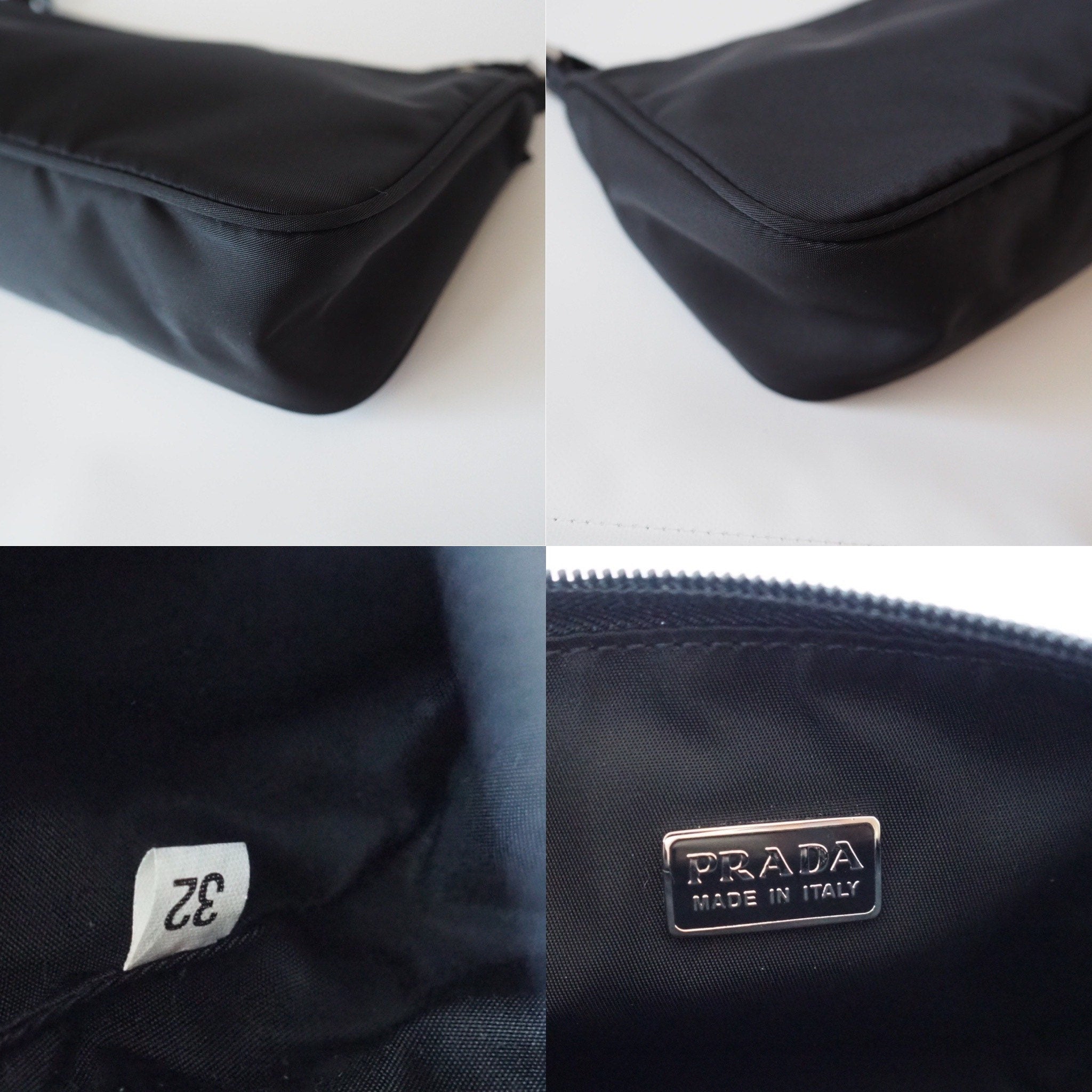 PRADA Nylon Hand Bag Accessory Pouch Black Logo Purse Authentic