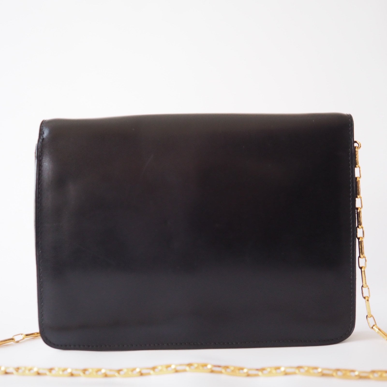 CELINE Sulky Metal Parts Chain Shoulder bag Calf leather Black GHW  Authentic Vintage Classical