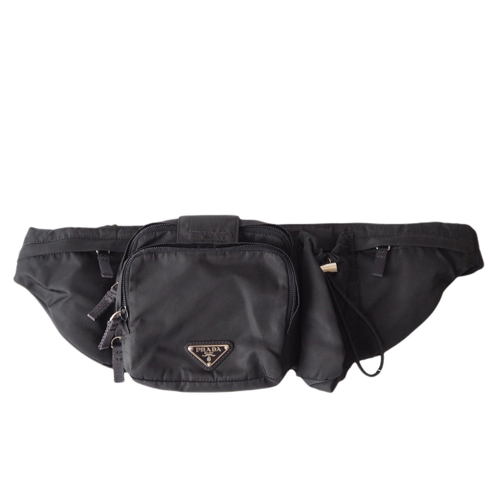 PRADA Nylon Body Bag Waist Pouch Black Logo Purse Authentic