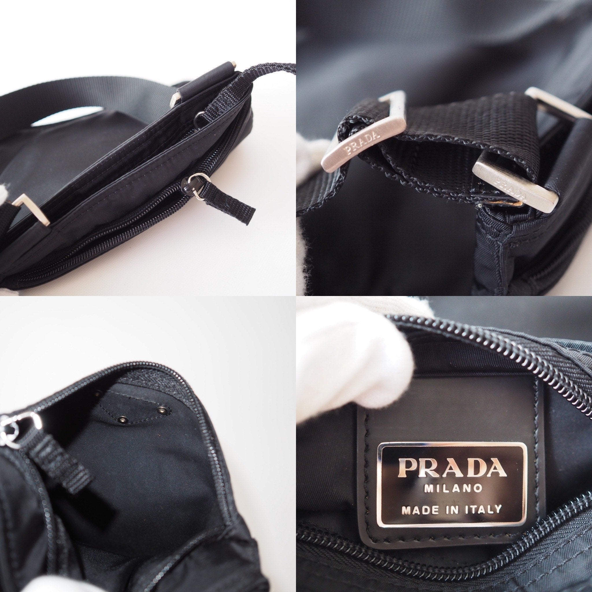 PRADA Nylon Shoulder Bag Sakosh Black Logo Authentic