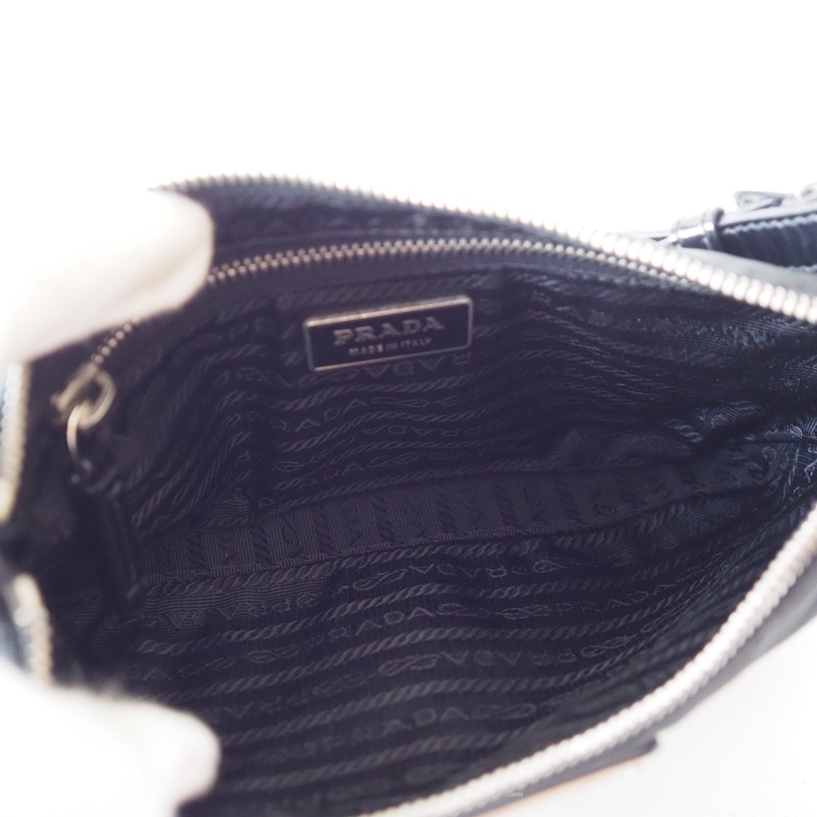 PRADA Nylon Patent Leather Shoulder Bag Accessory Pouch Black Logo Authentic