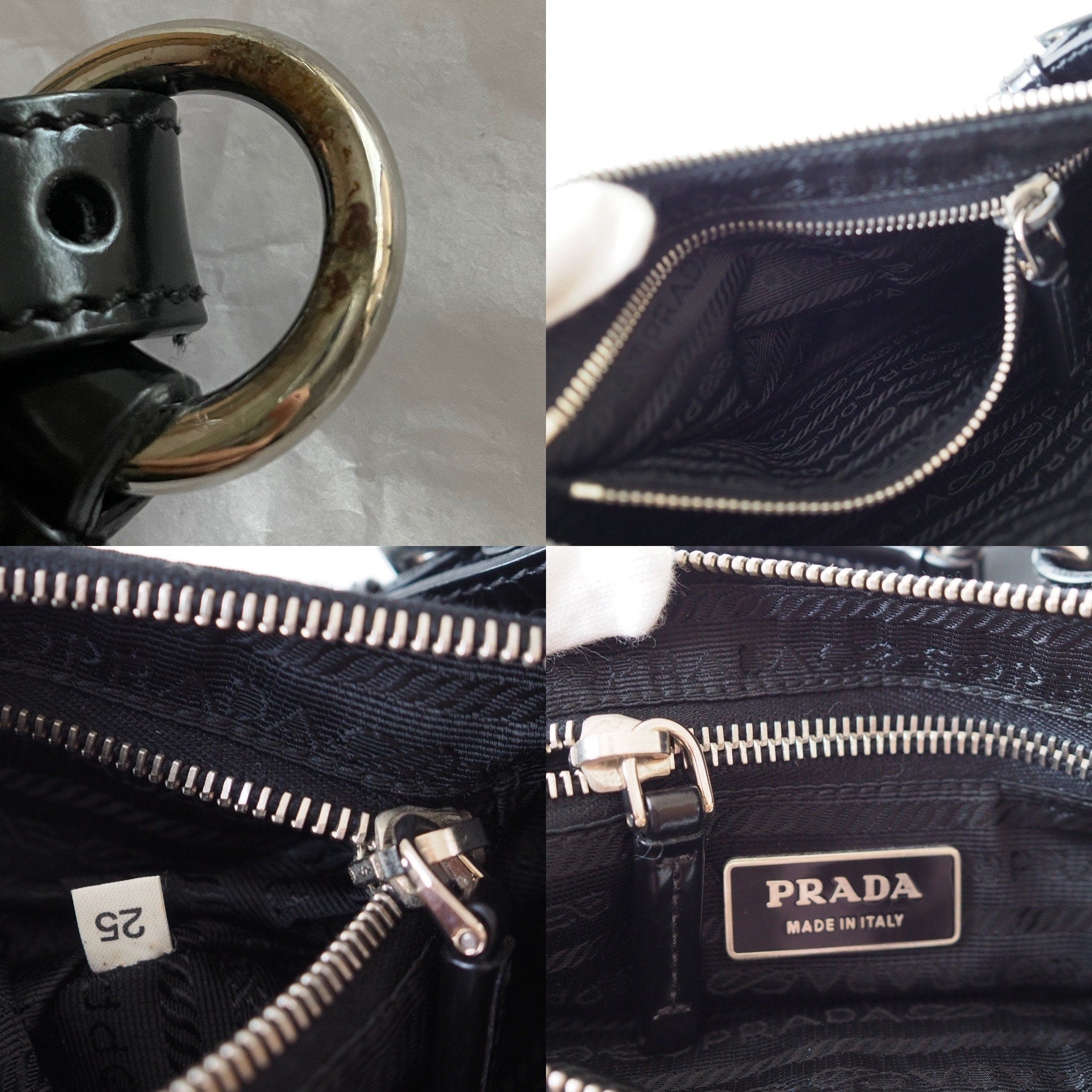 PRADA Nylon Patent Leather Shoulder Bag Accessory Pouch Black Logo Authentic