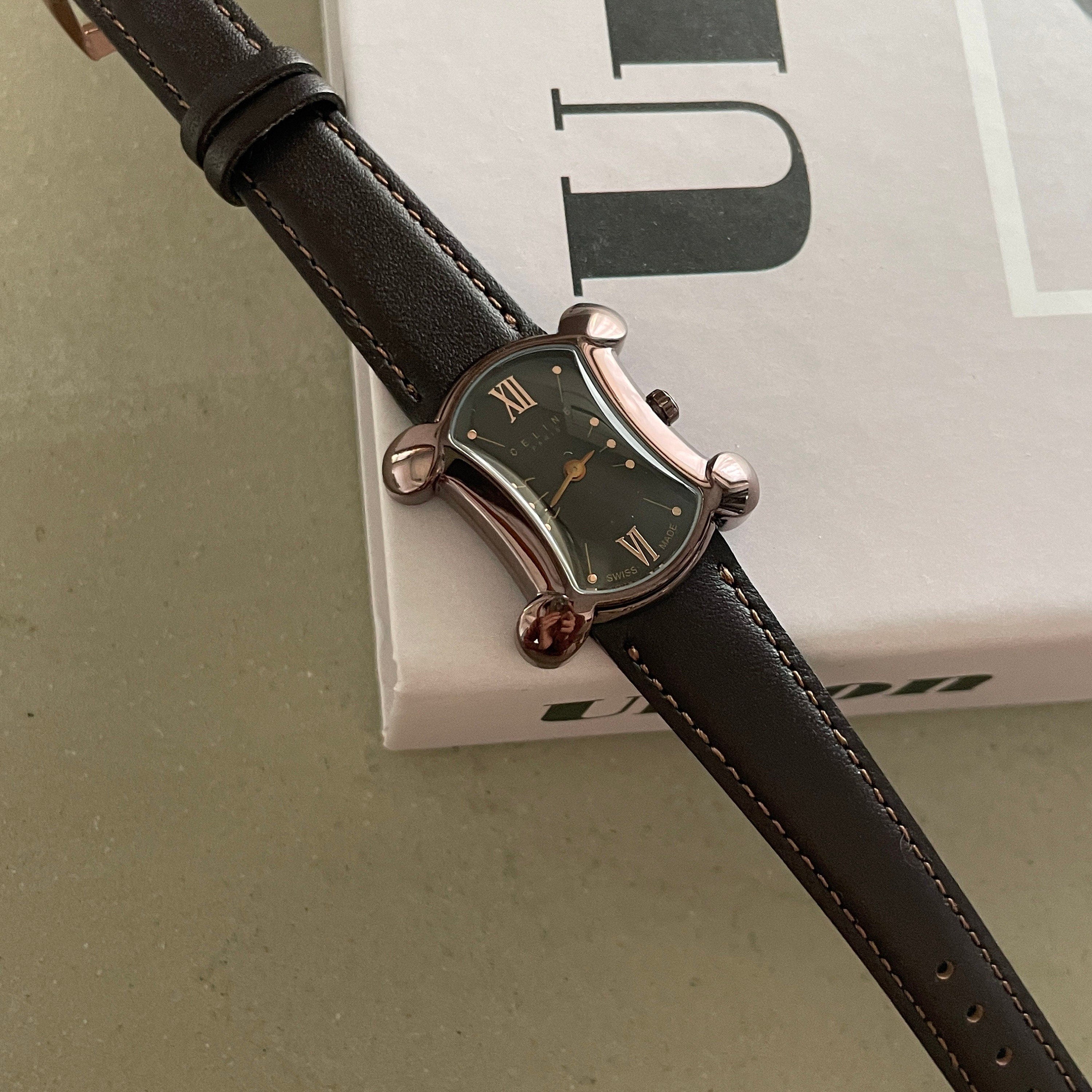 CELINE Watch Wristwatch Macadam Face Brown Color Stainless Steel Leather Quartz Vintage