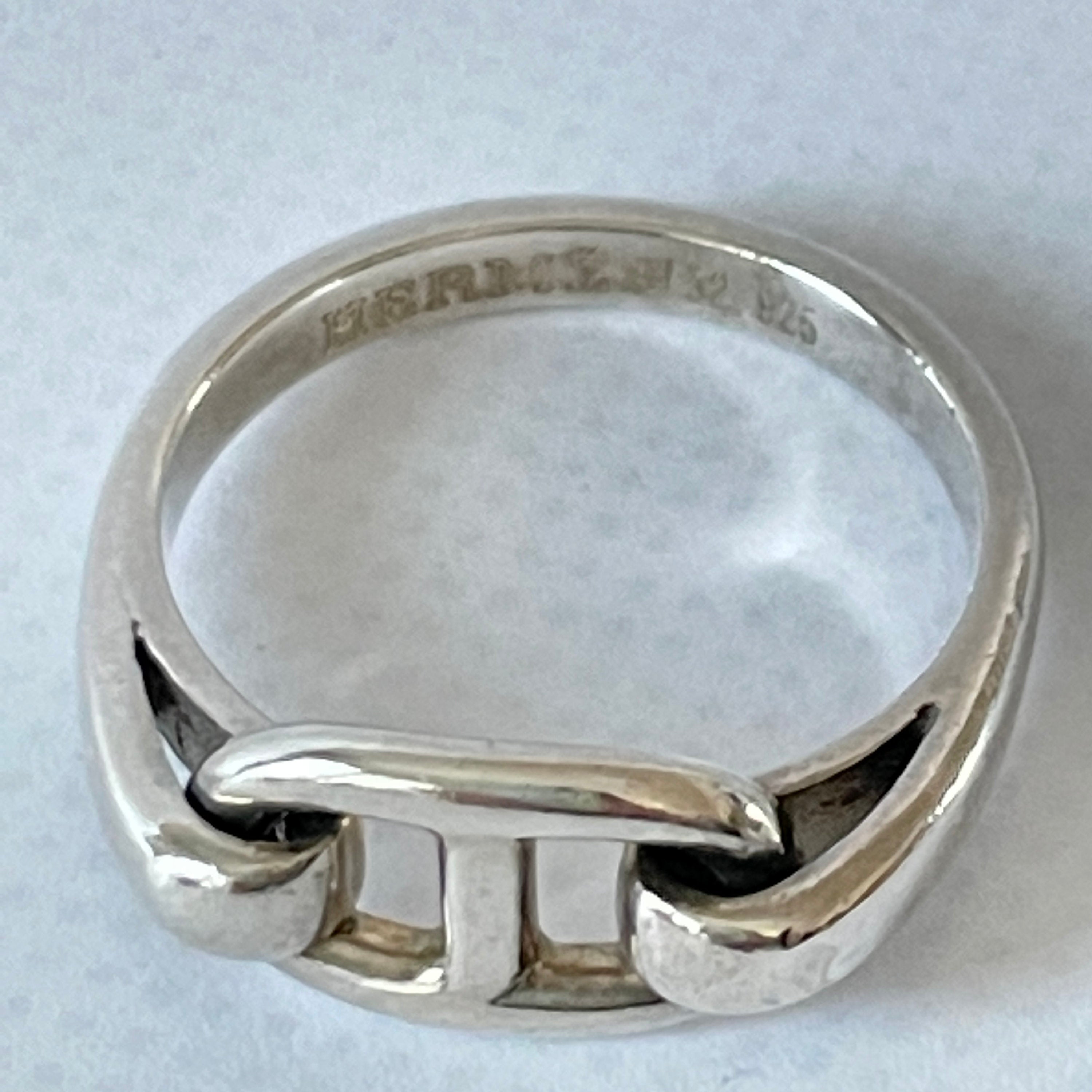 HERMES Sterling Silver H Charm Farandole Chaine d'Anecre horse bit Ring 6.5 US Box Vintage