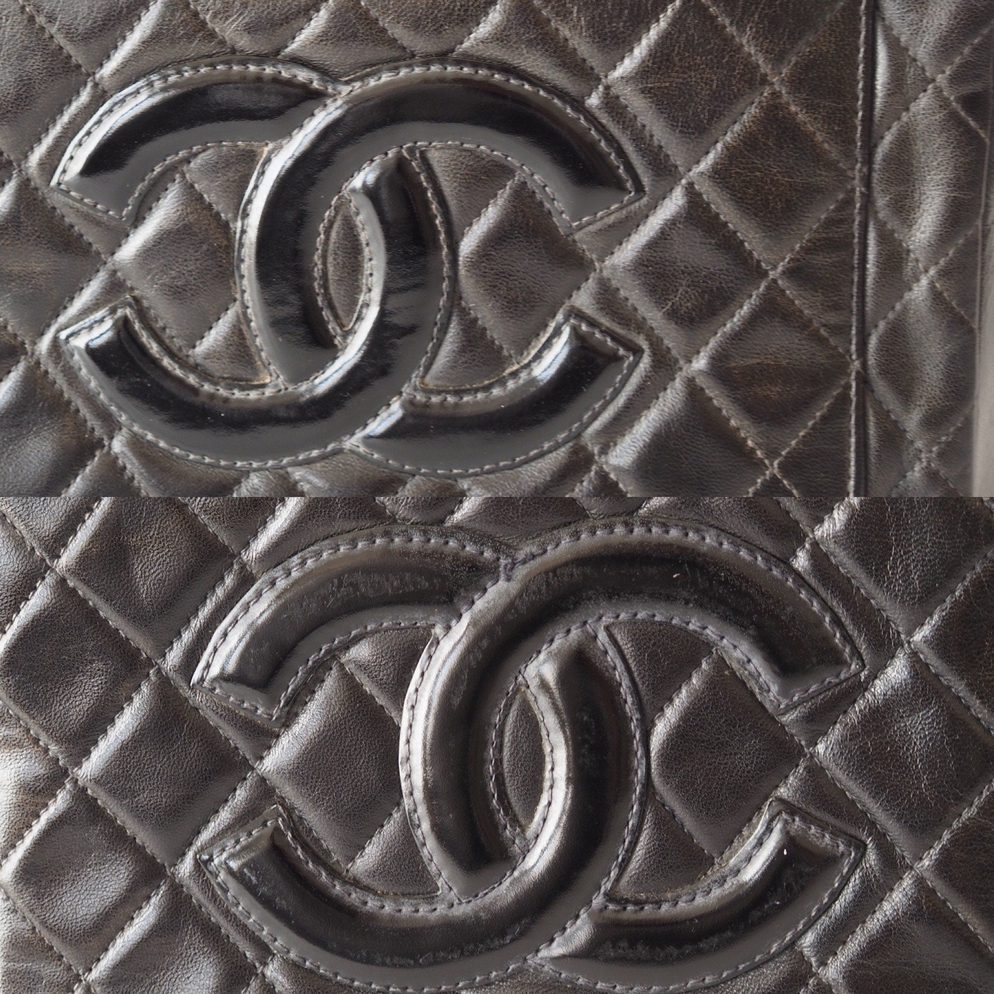 CHANEL Quilted CC Hand Bag Black Leather Vintage Authentic