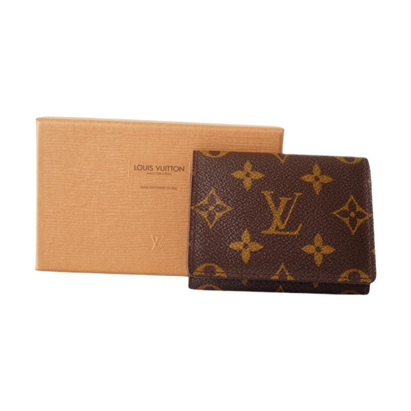 LOUIS VUITTON Card Pas Case Purse ID Brown Monogram Authentic Box