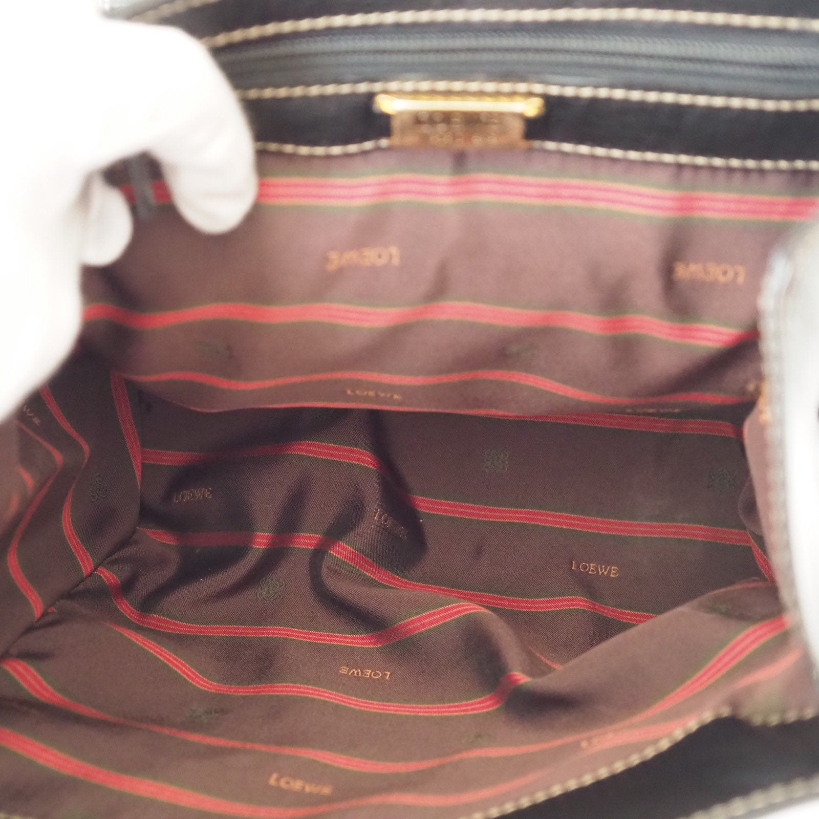 Authentic LOEWE VELAZQUEZ 2way Hand Bag Black Brown Combi Leather Vintage