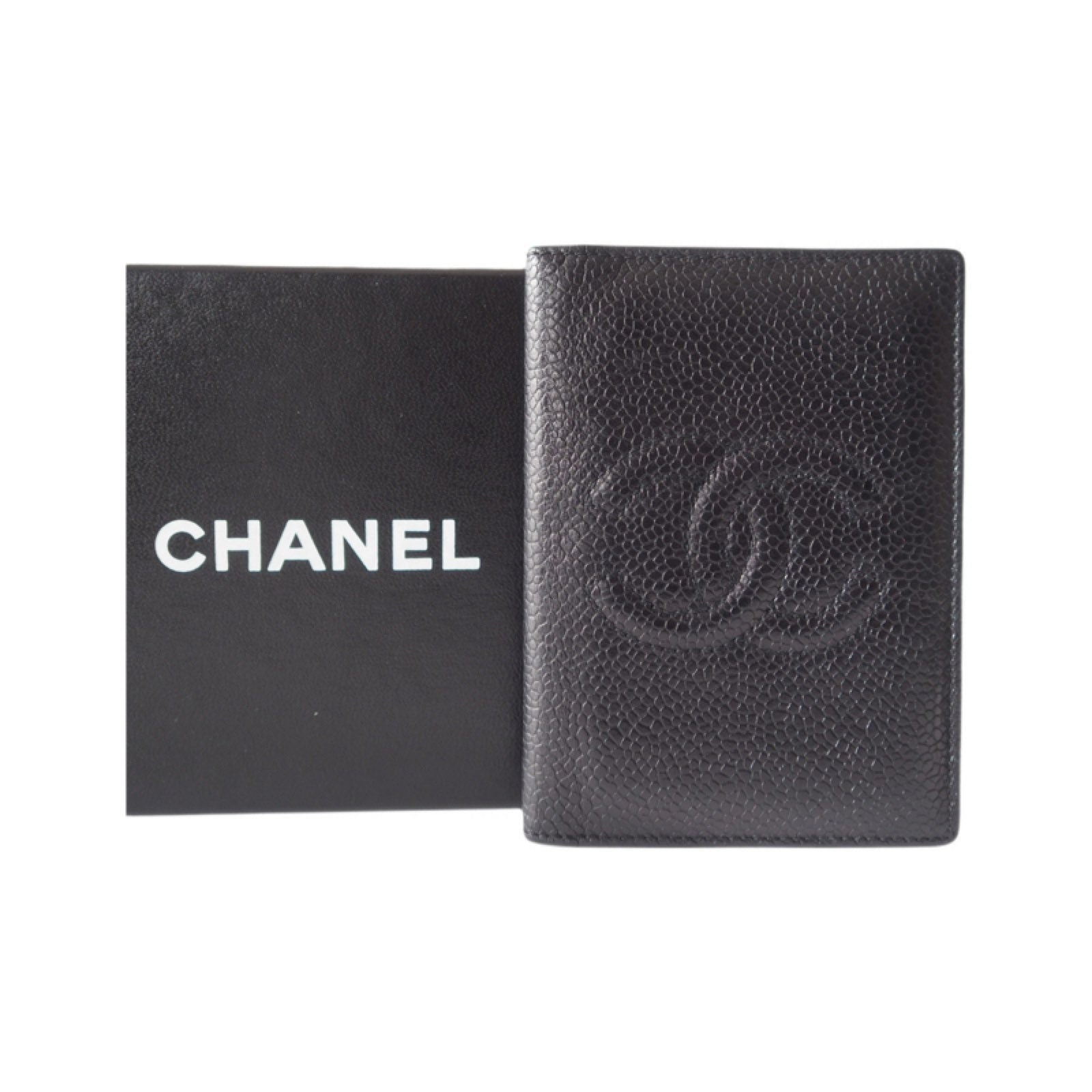 CHANEL Card Case  Purse Caviar Skin CC Leather Black Authentic Vintage Box