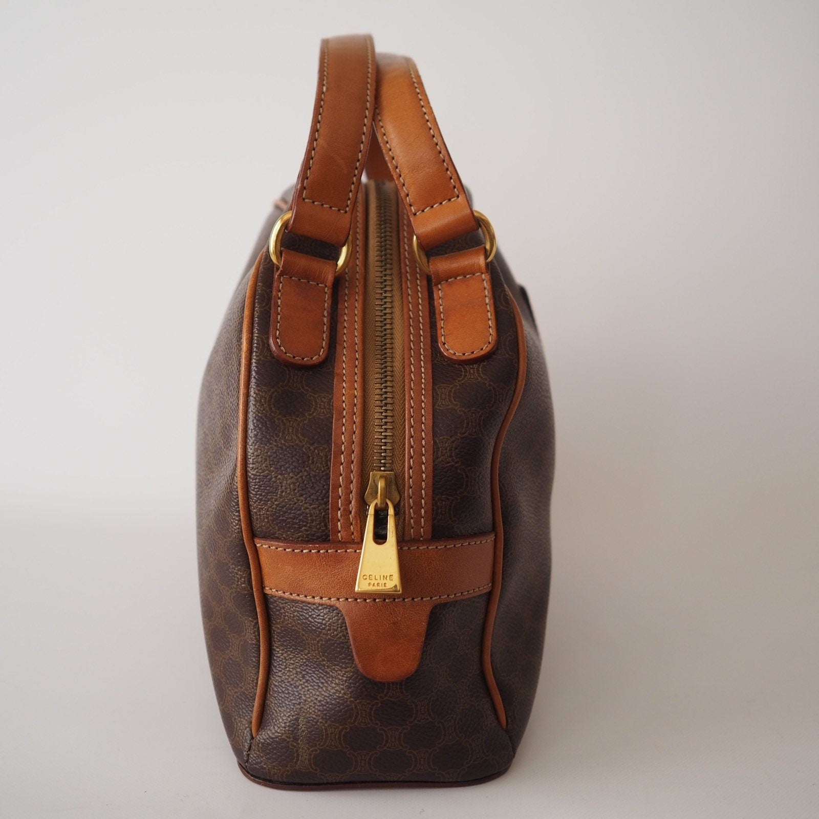 CELINE Macadam Hand Bag Half moon Brown Vintage Authentic