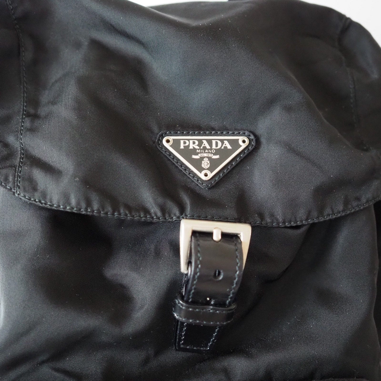 PRADA Nylon Leather Backpack Bag Black Logo Purse Authentic